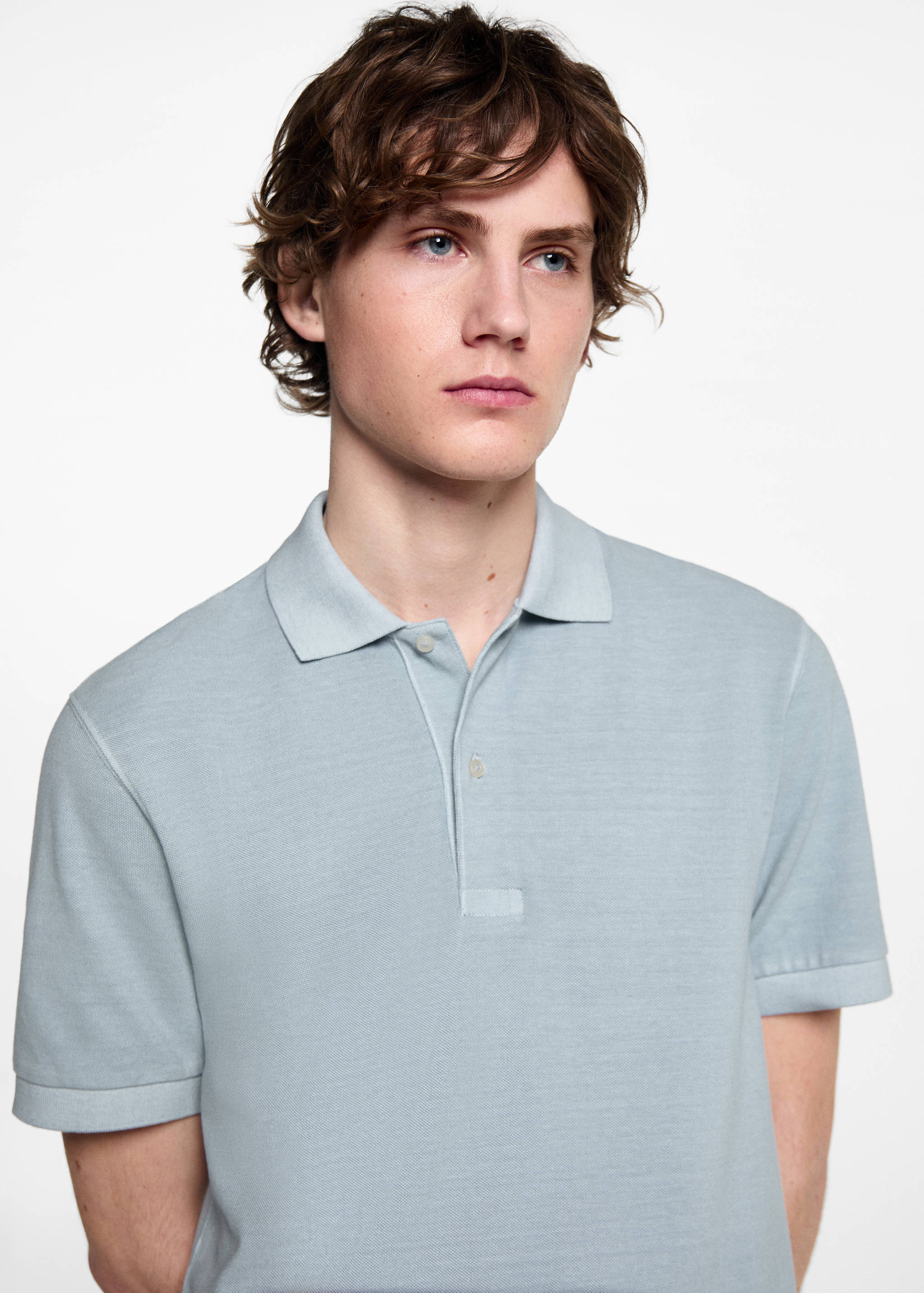 Short-sleeved cotton polo shirt - Details of the article 1