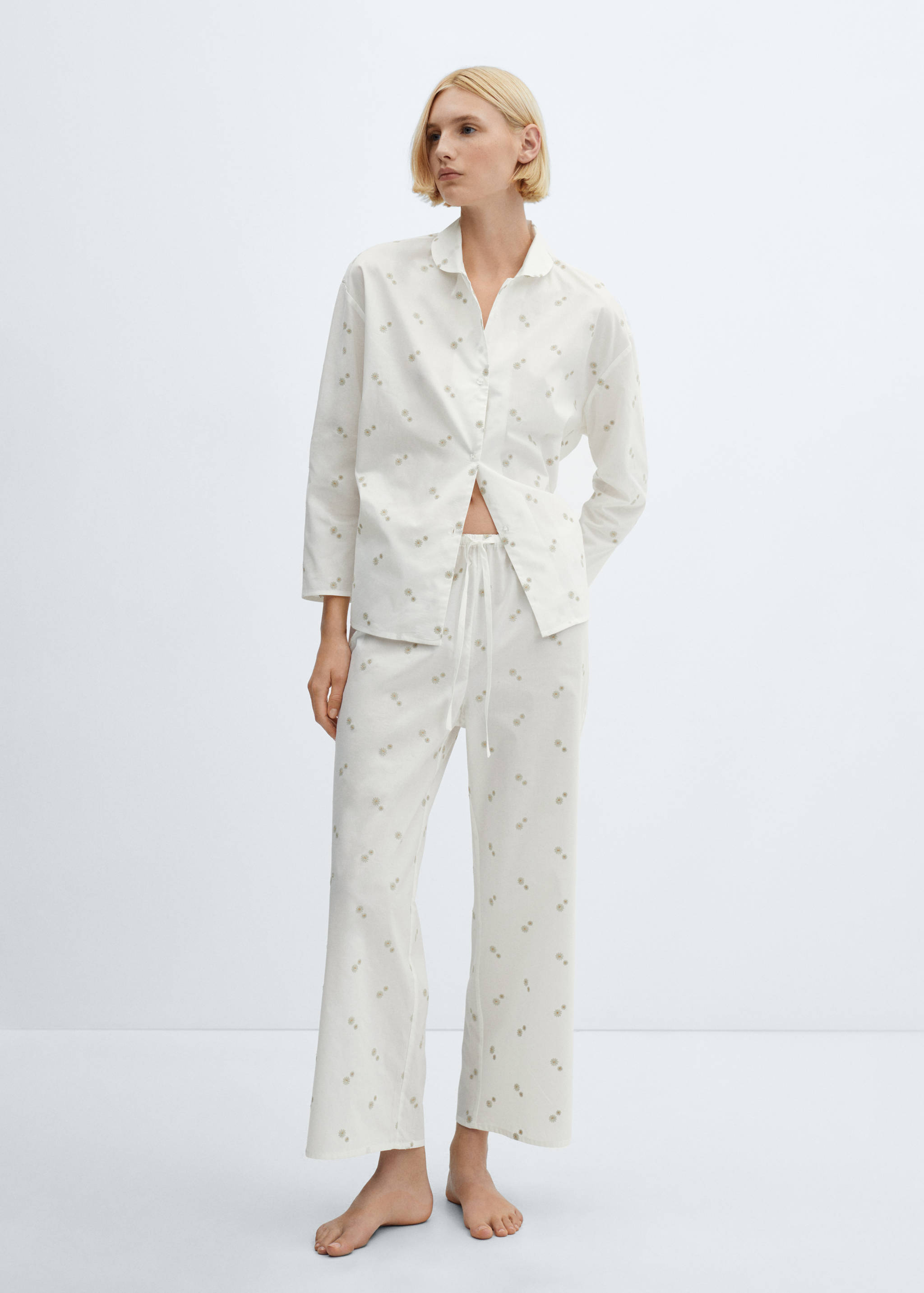 Floral embroidered cotton pyjama trousers - General plane