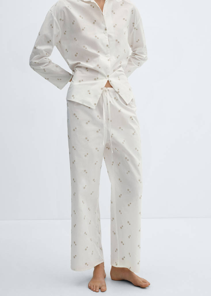 Floral embroidered cotton pyjama trousers — Off White