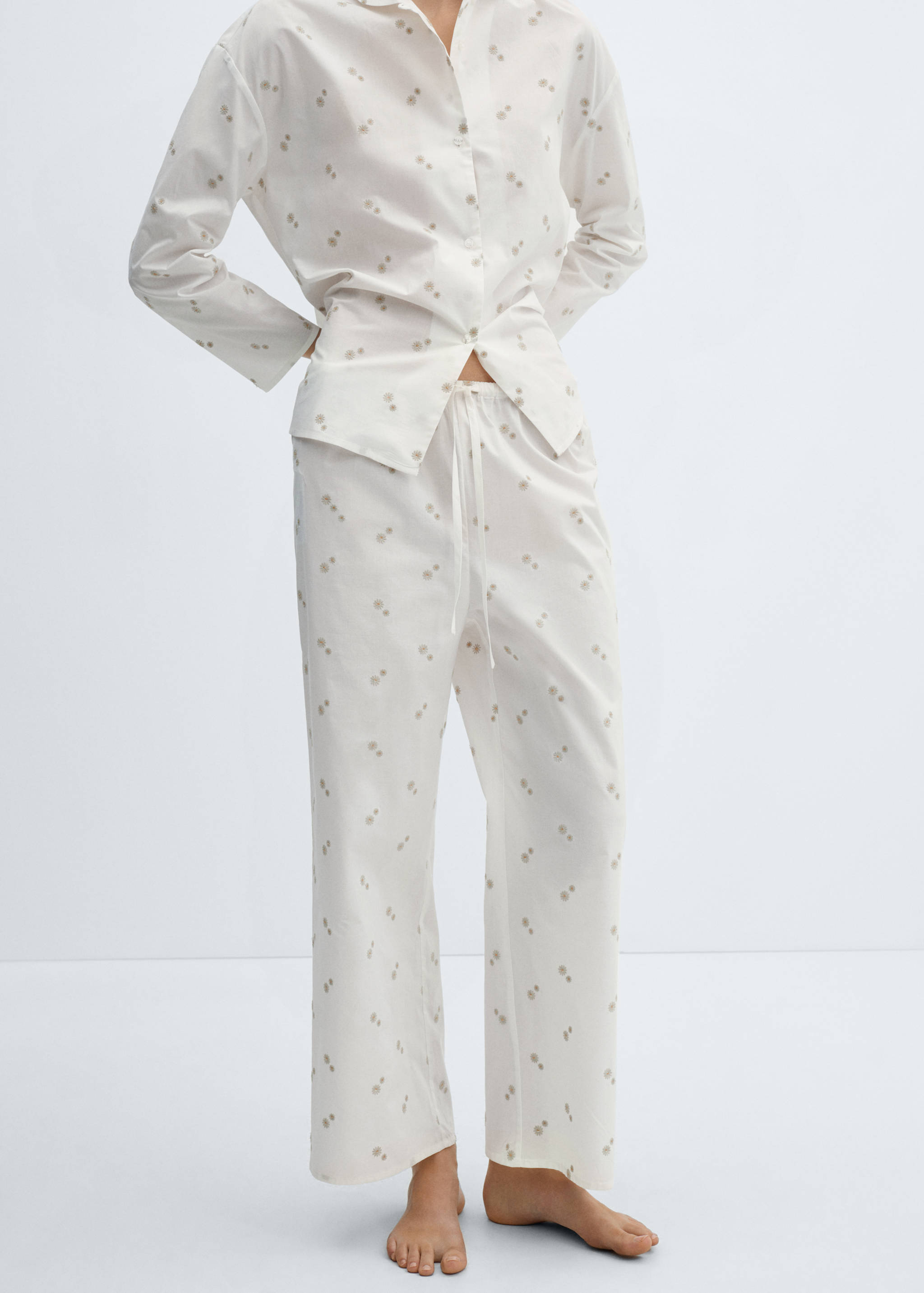 Floral embroidered cotton pyjama trousers - Medium plane