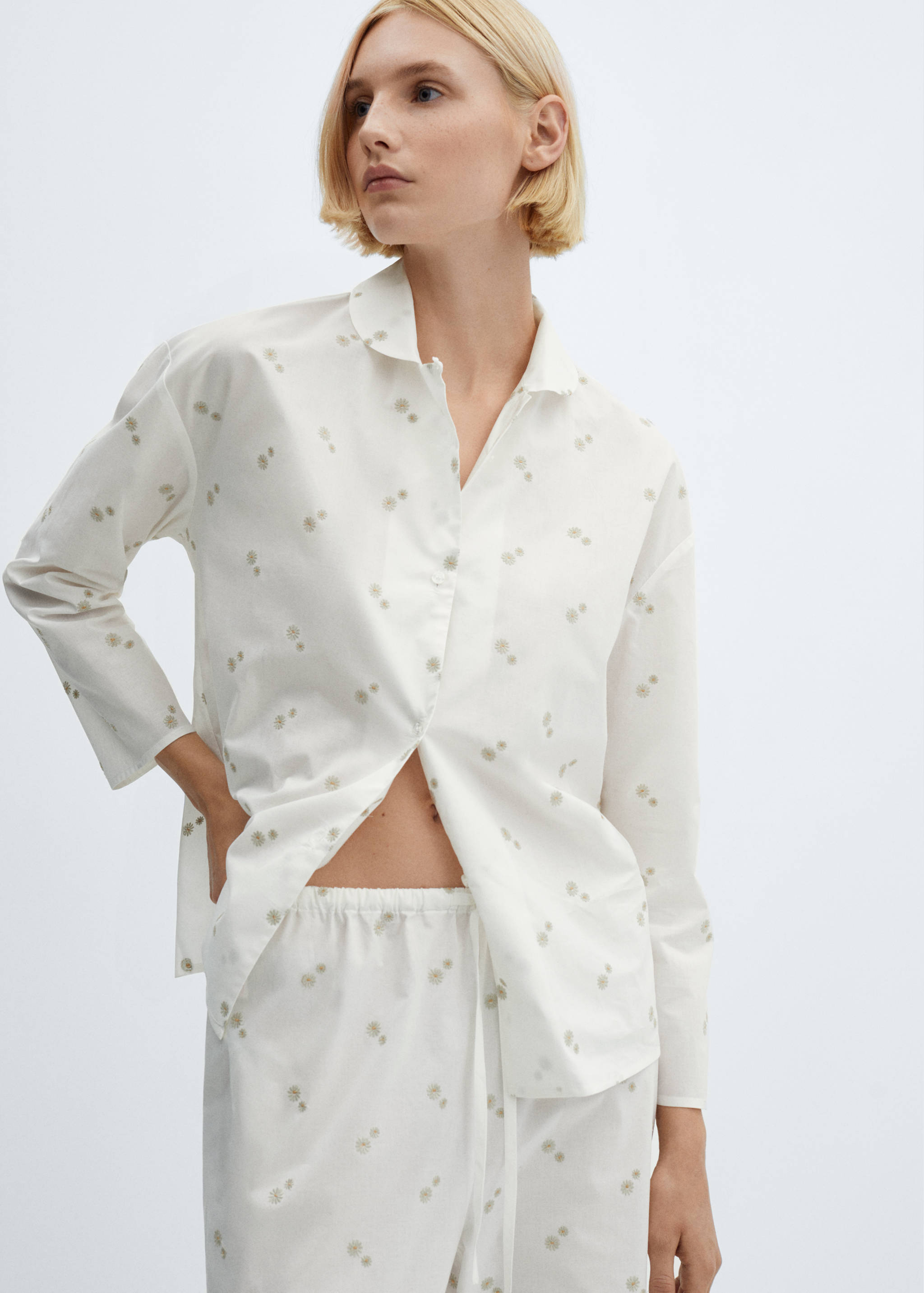 Floral embroidered cotton pyjama trousers - Details of the article 1