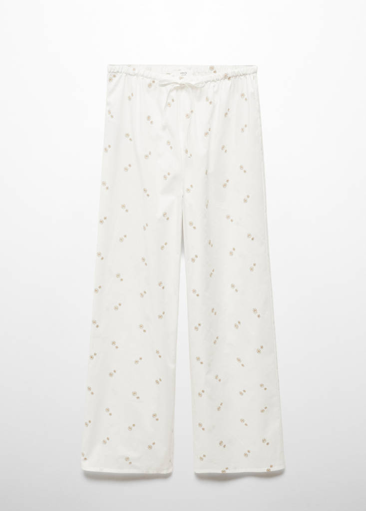 Floral embroidered cotton pyjama trousers — Off White