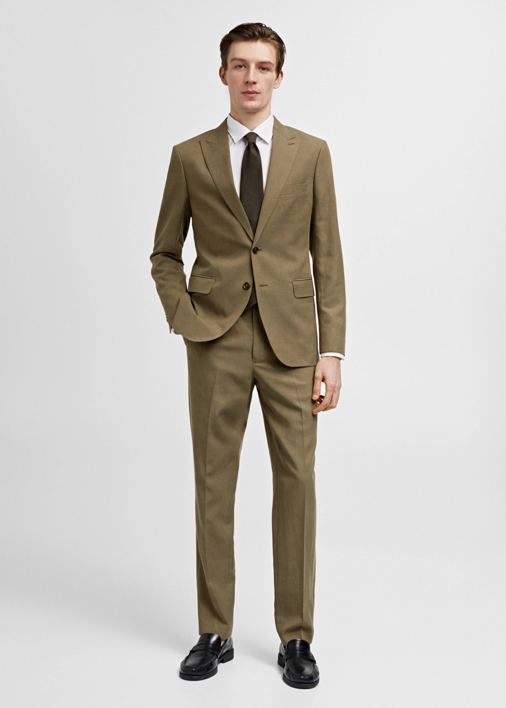 Slim-fit linen and cotton suit jacket - General plane