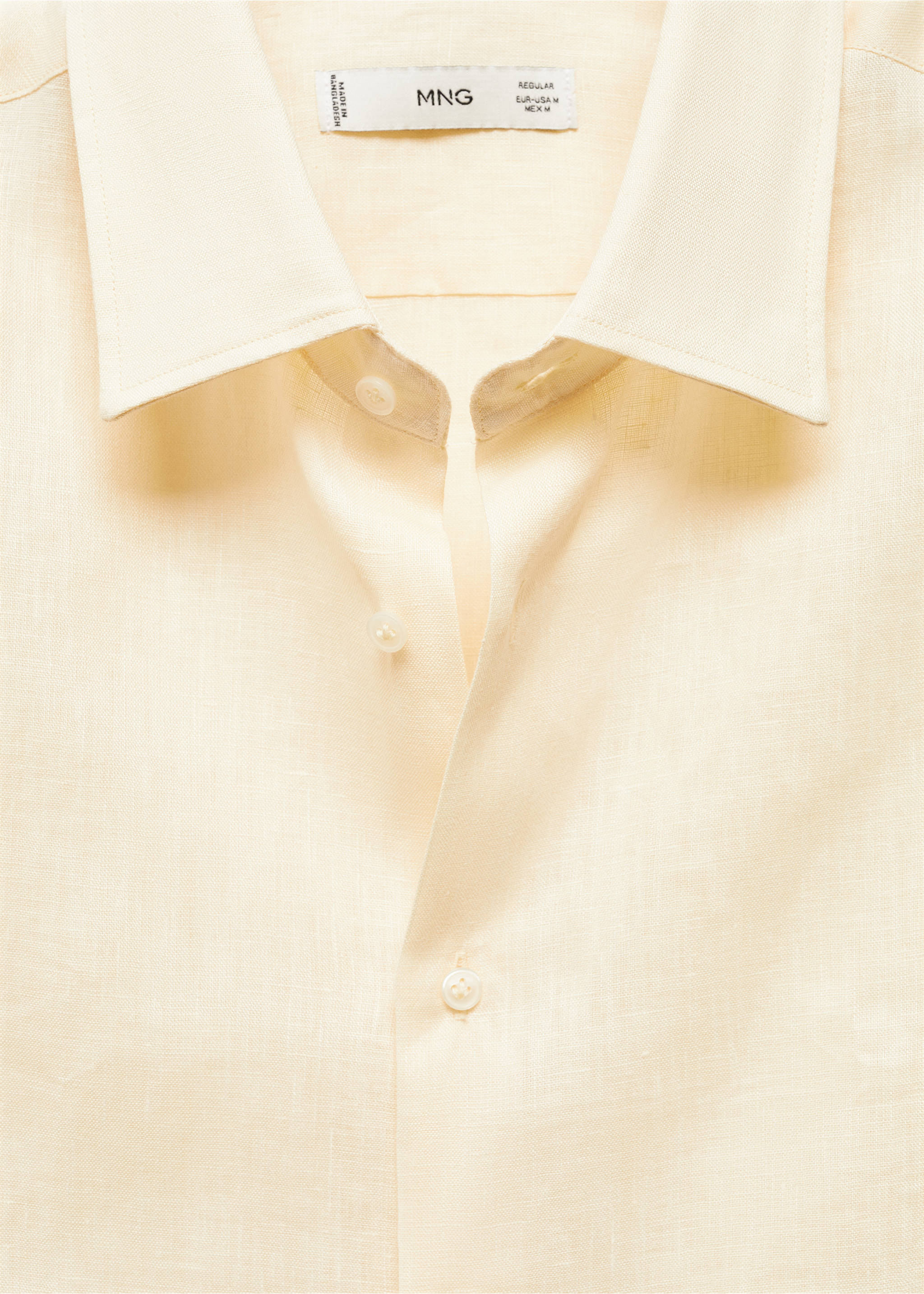 Regular-fit 100% linen shirt - Details of the article 8, Yellow. Ref: 67096311-00.