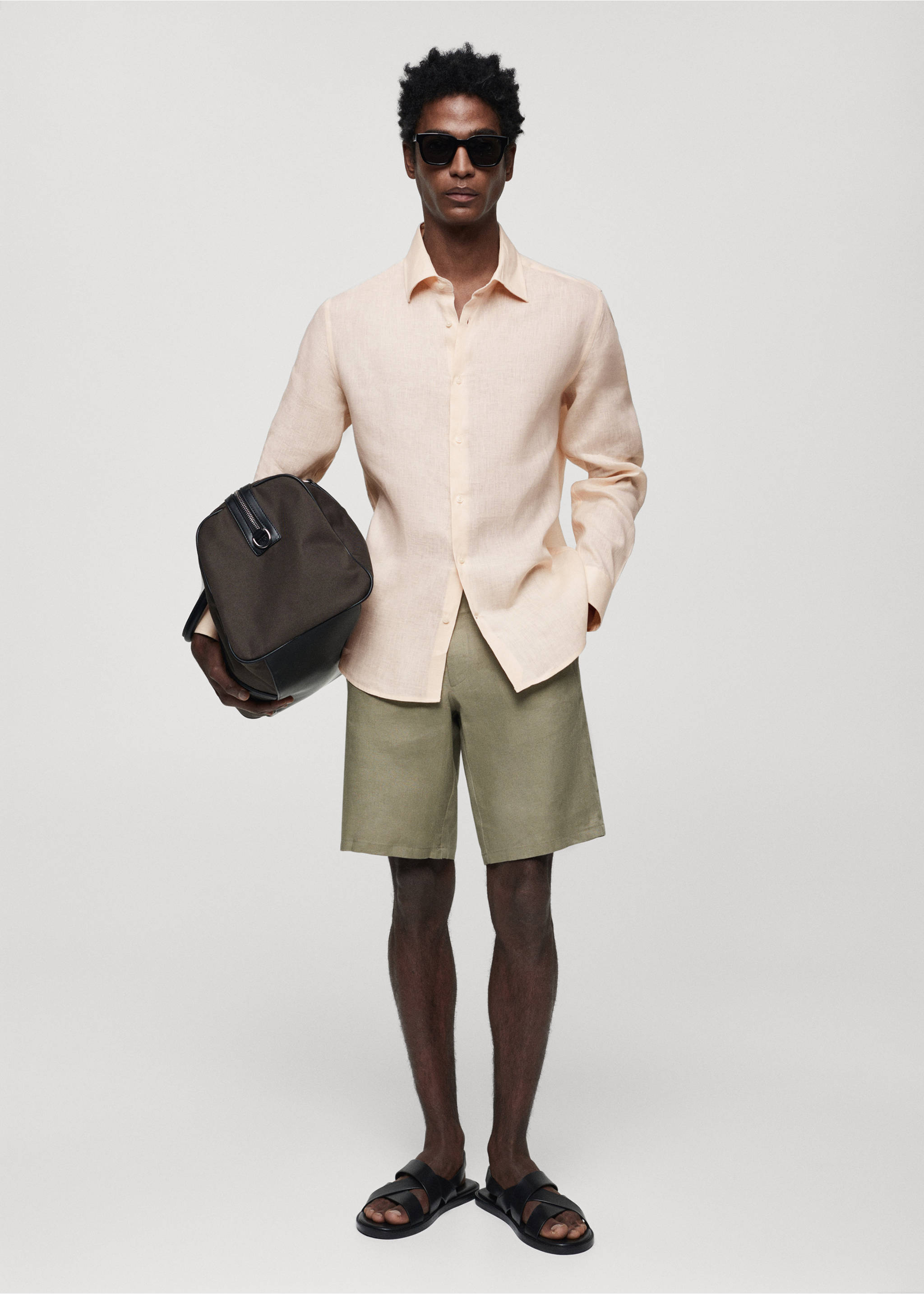Regular-fit 100% linen shirt - General plane, Salmon. Ref: 67096311-00.