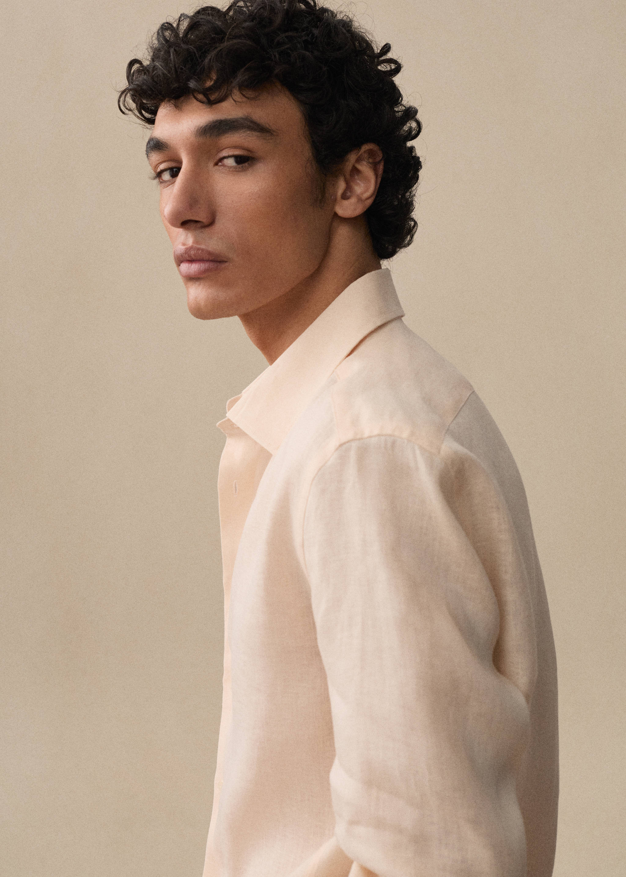 Regular-fit 100% linen shirt - Details of the article 9, Salmon. Ref: 67096311-00.