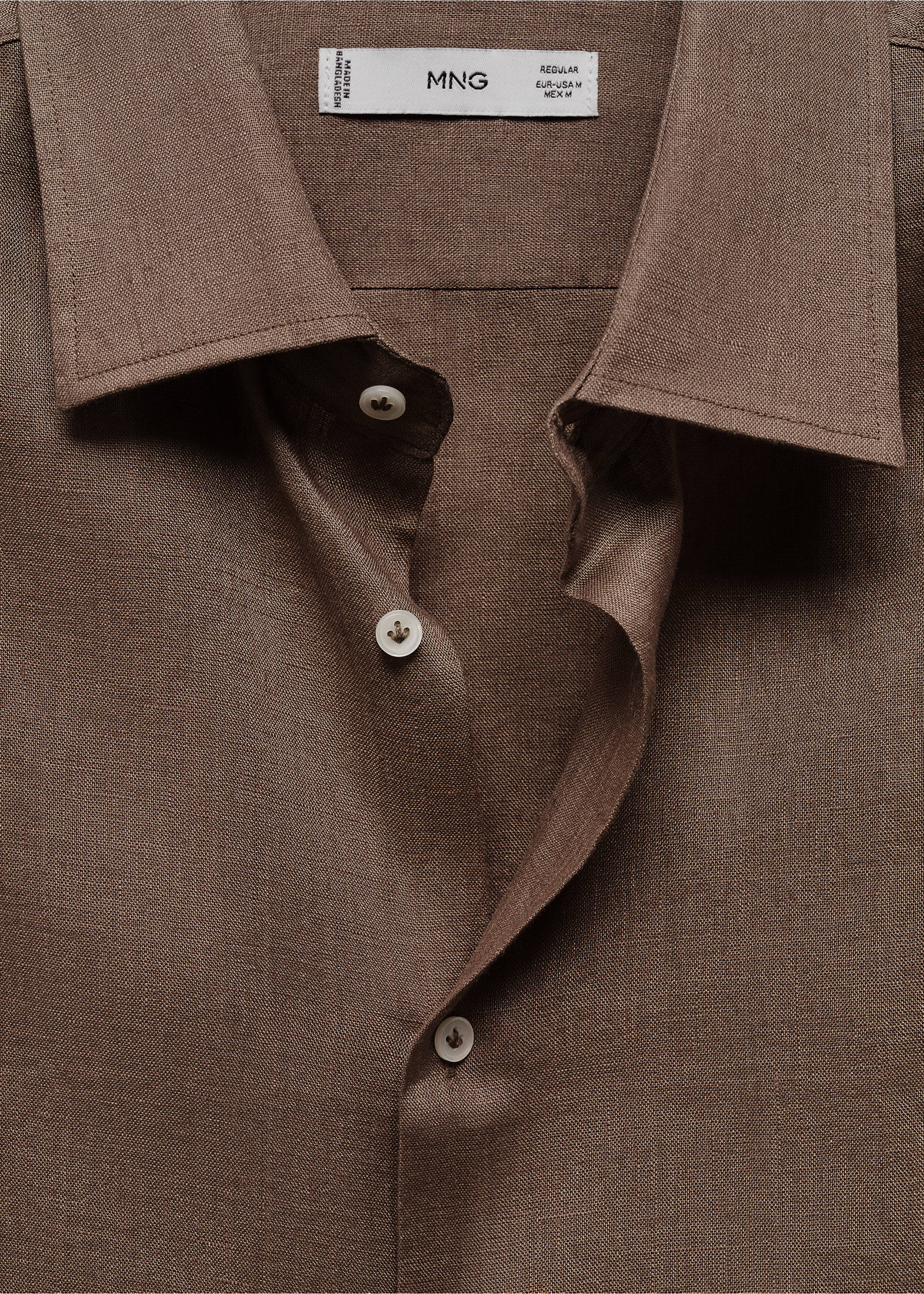 Regular-fit 100% linen shirt - Details of the article 8, Brown. Ref: 67096311-00.
