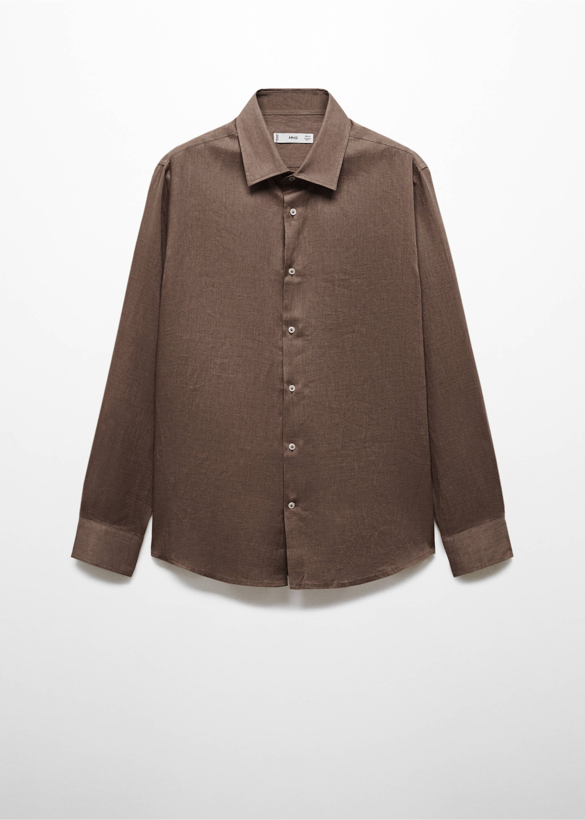 Regular-fit 100% linen shirt - Article without model, Brown. Ref: 67096311-00.