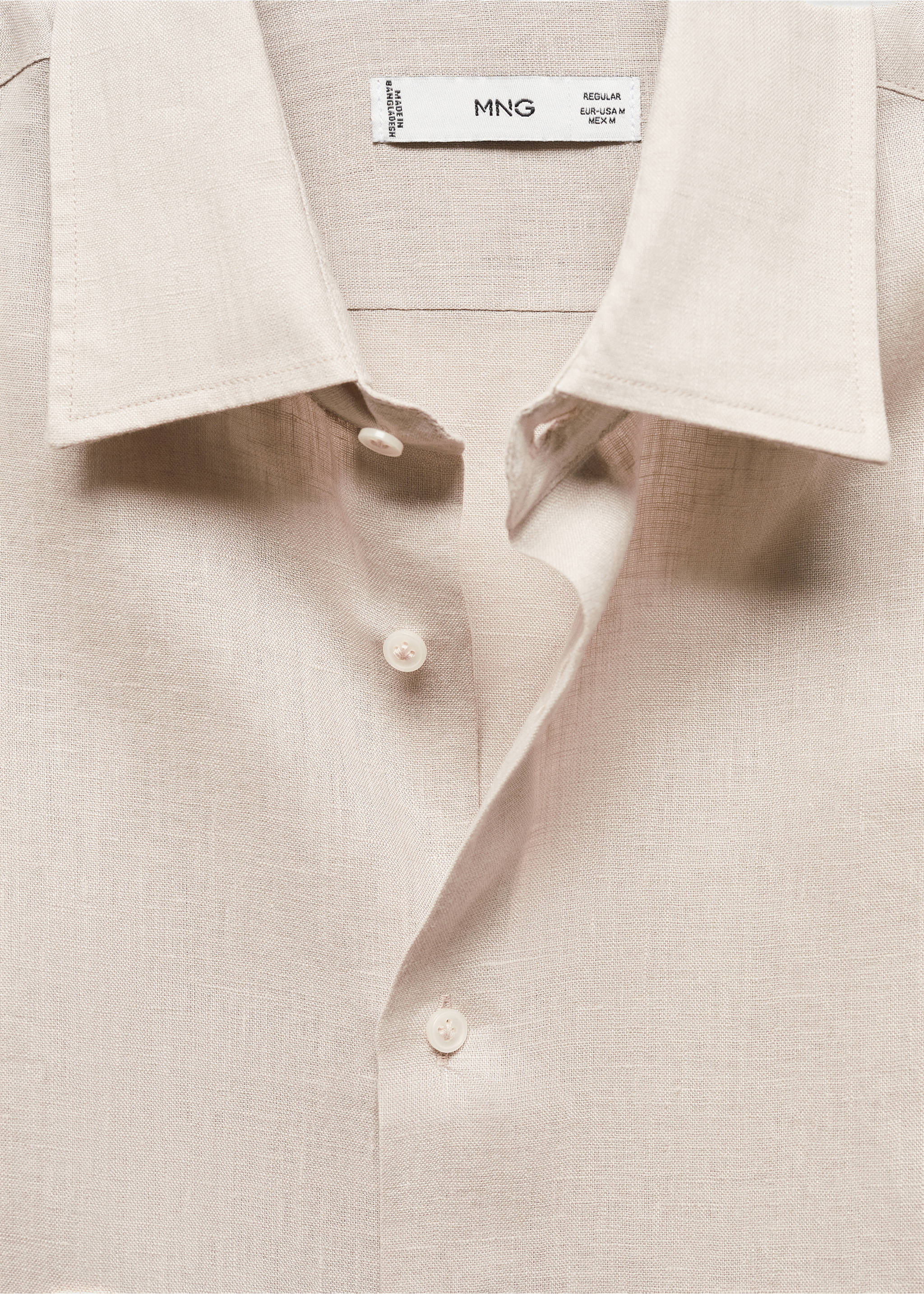 Regular-fit 100% linen shirt - Details of the article 8, Medium Brown. Ref: 67096311-00.