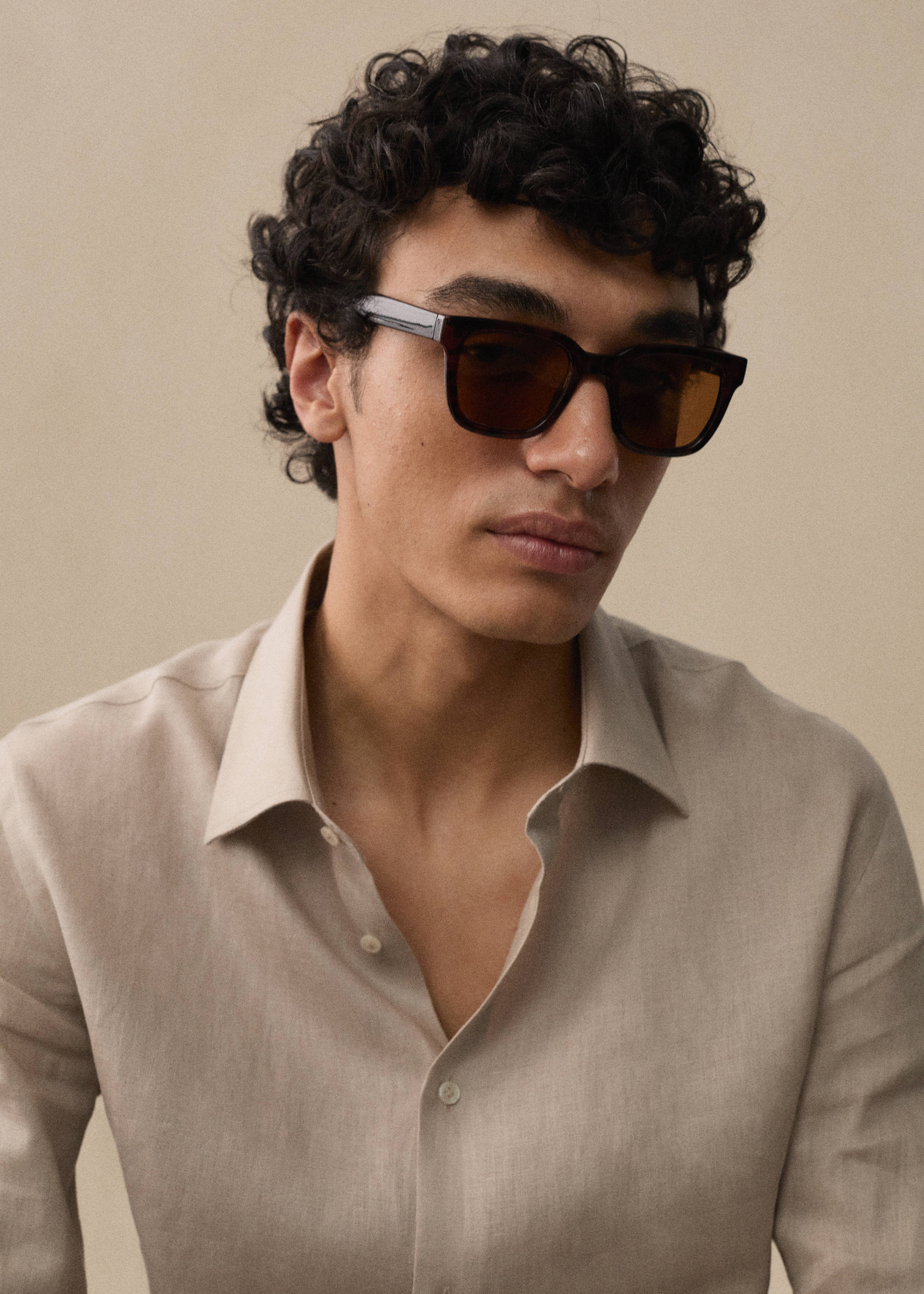 Regular-fit 100% linen shirt - Details of the article 5, Medium Brown. Ref: 67096311-00.