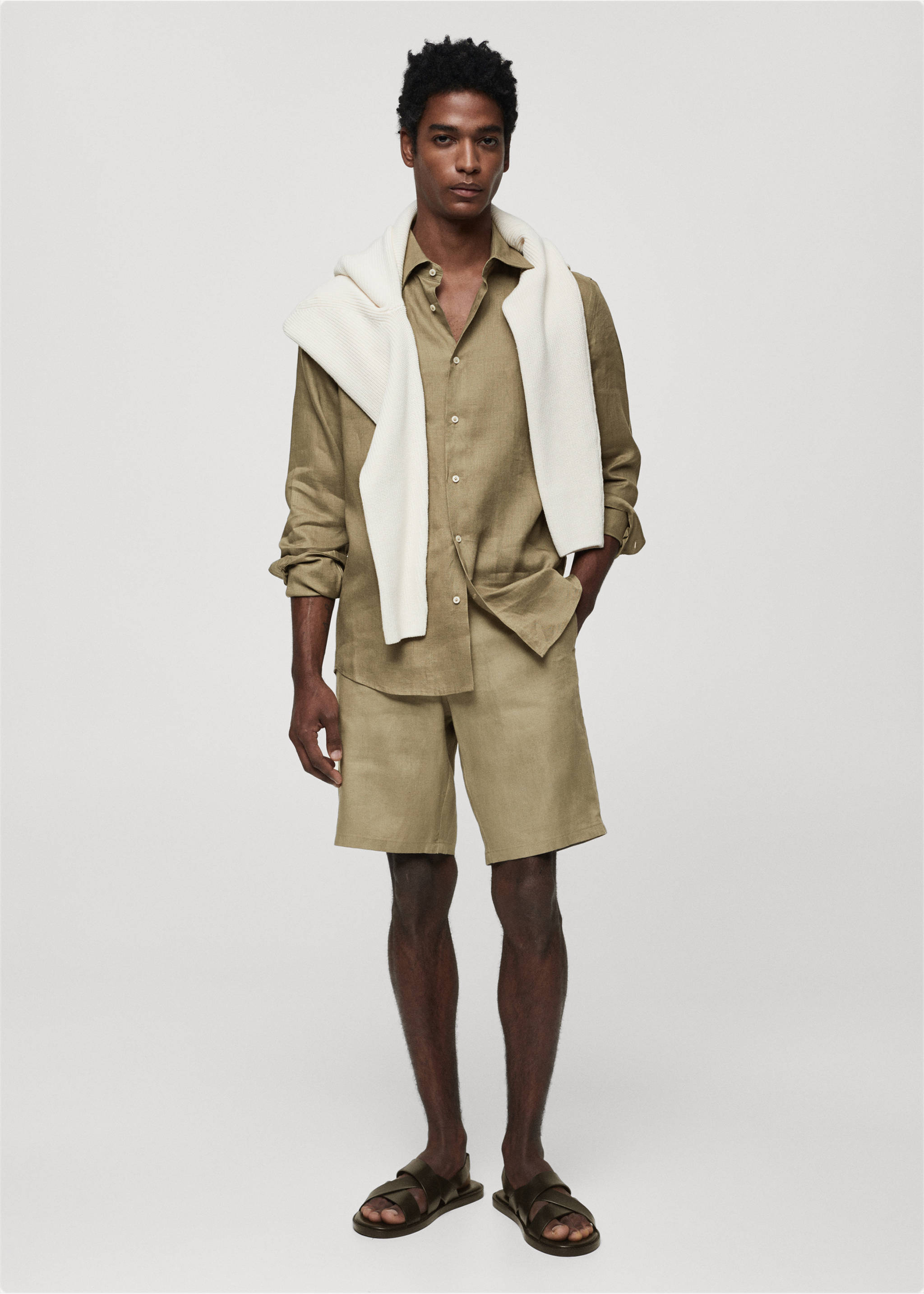Regular-fit 100% linen shirt - General plane, Khaki. Ref: 67096311-00.