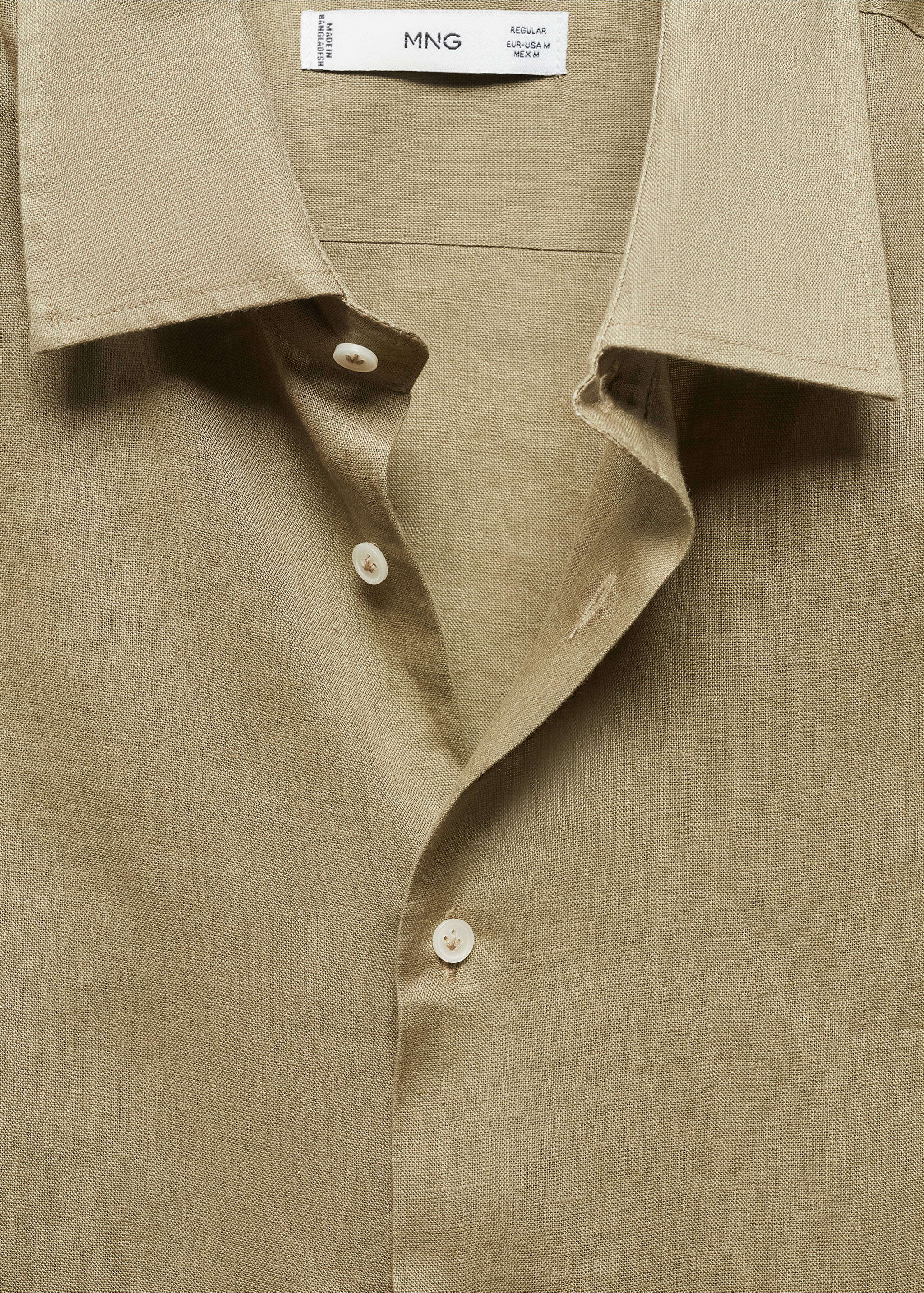 Regular-fit 100% linen shirt - Details of the article 8, Khaki. Ref: 67096311-00.