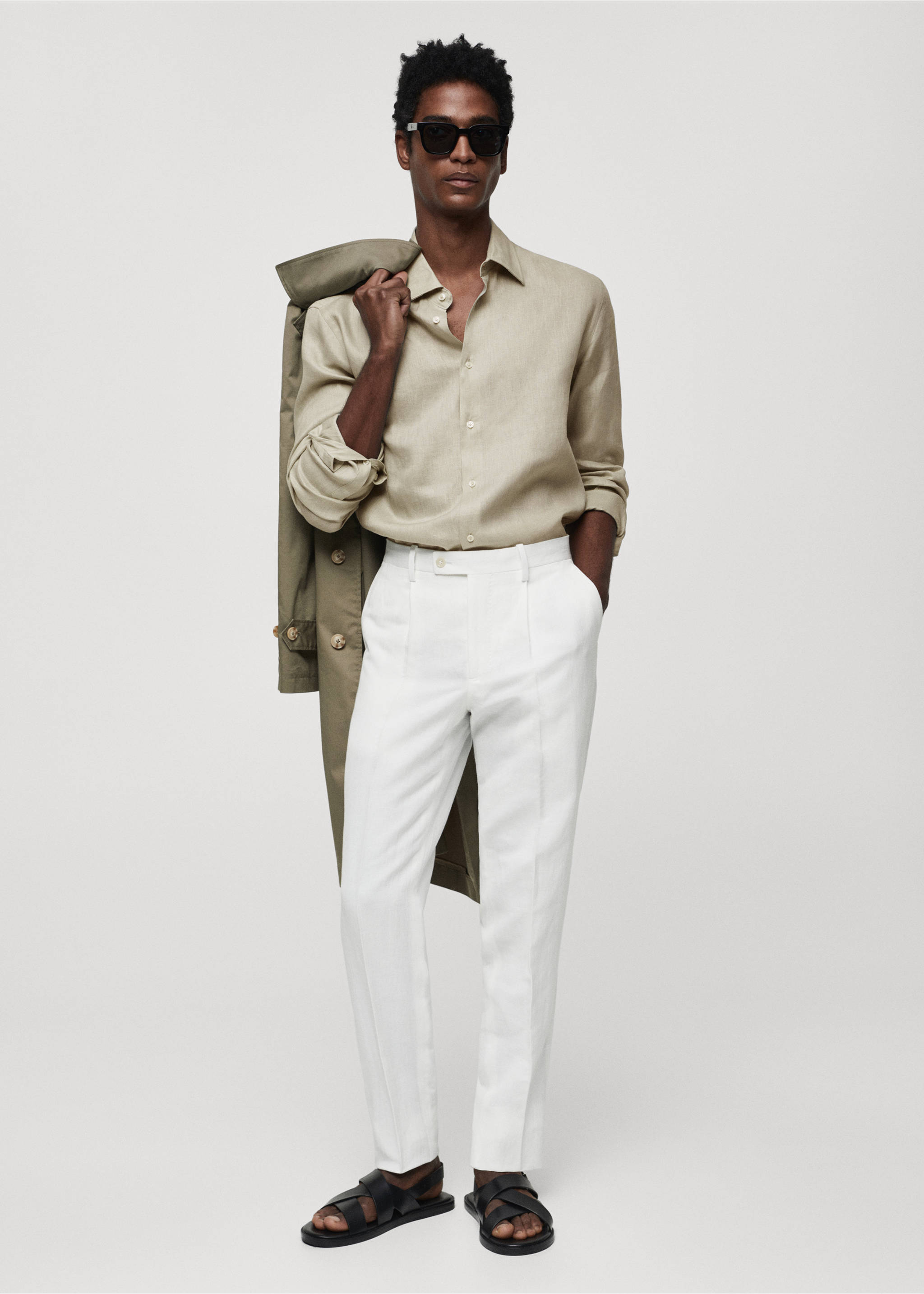 Regular-fit 100% linen shirt - General plane, Aqua Green. Ref: 67096311-00.