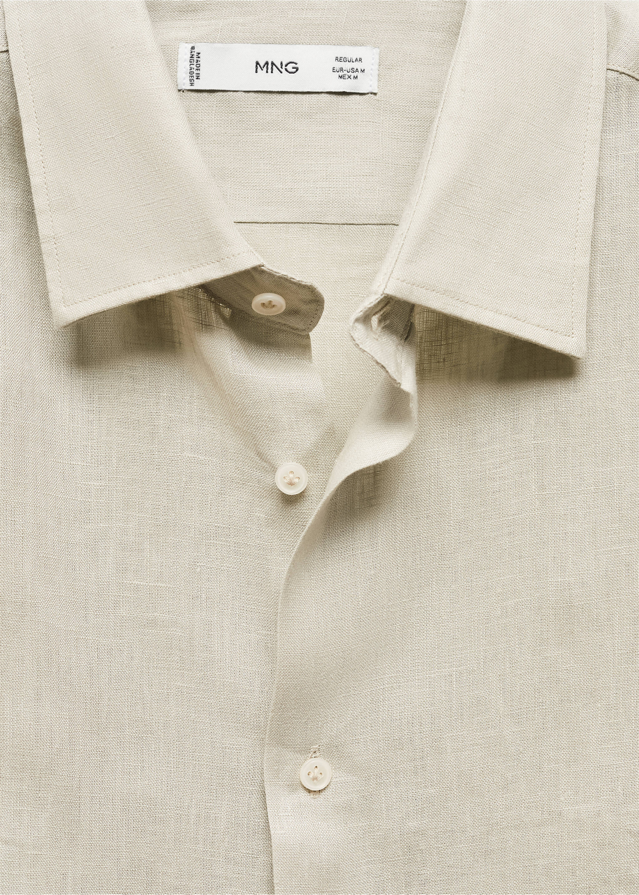 Regular-fit 100% linen shirt - Details of the article 8, Aqua Green. Ref: 67096311-00.