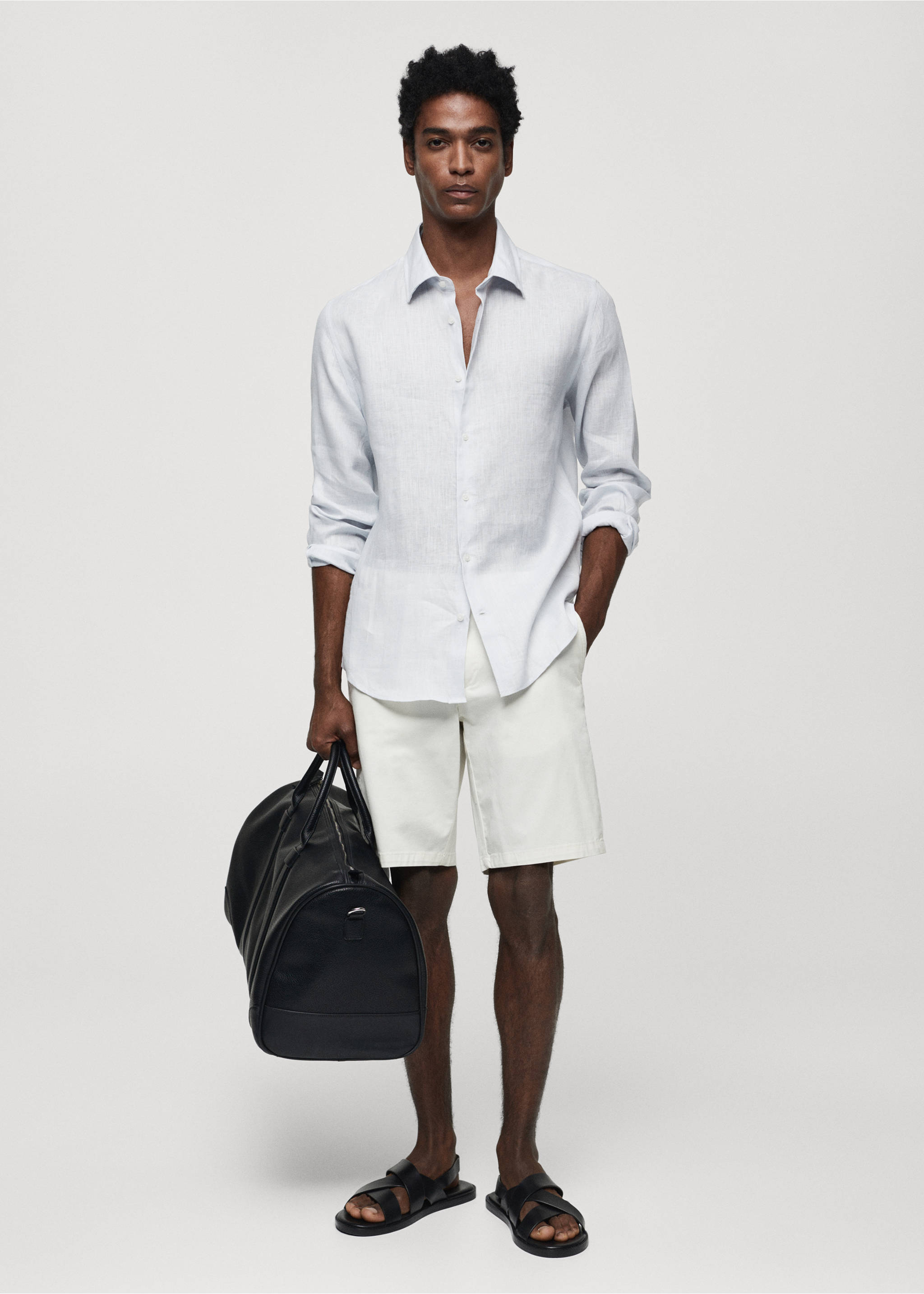 Regular-fit 100% linen shirt - General plane, Sky Blue. Ref: 67096311-00.