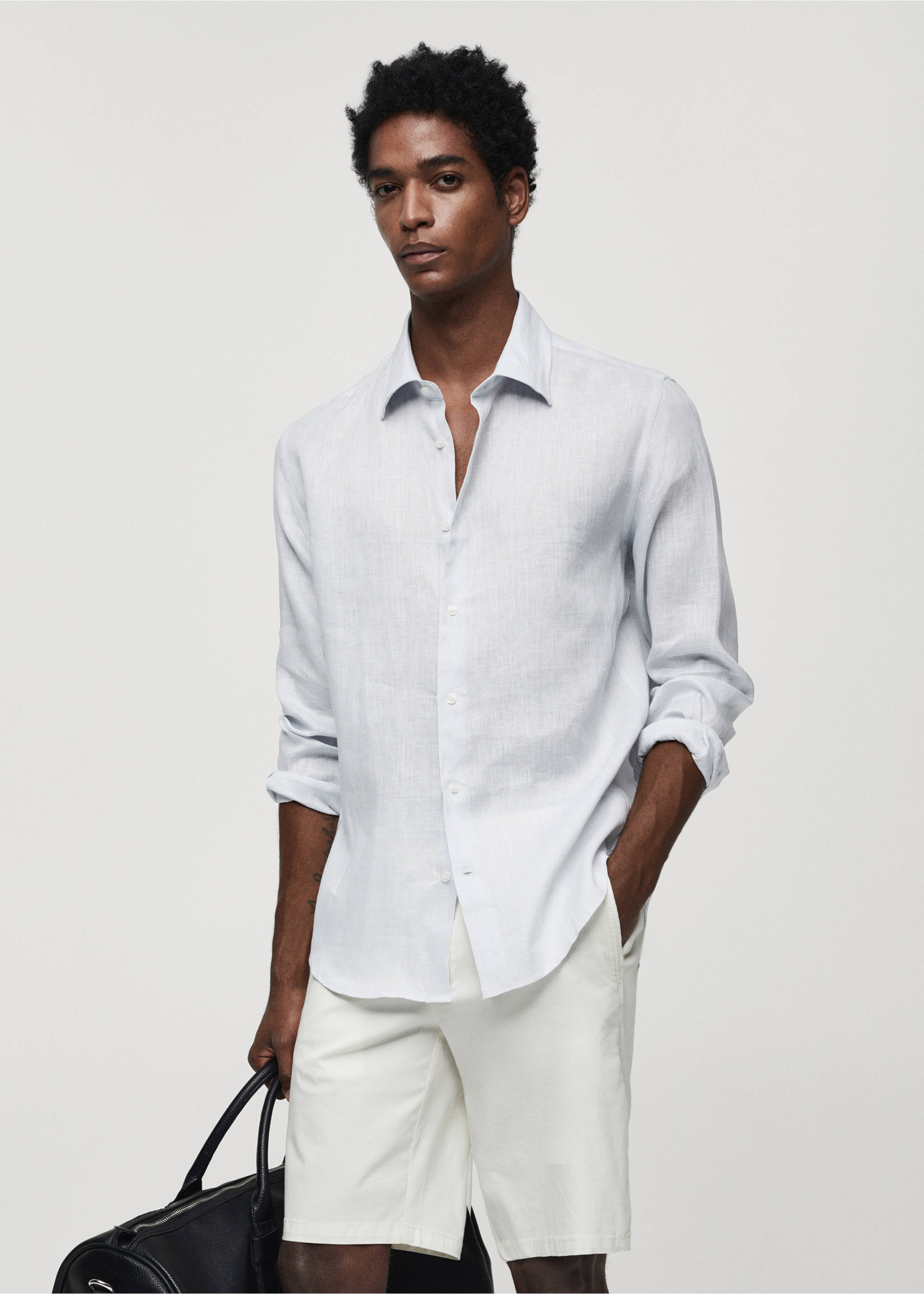 Regular-fit 100% linen shirt - Medium plane, Sky Blue. Ref: 67096311-00.