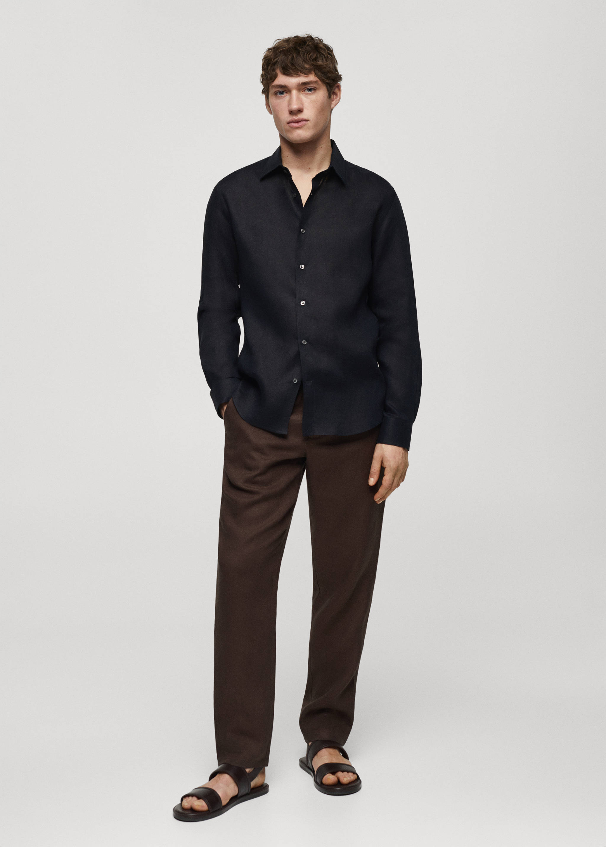 Regular-fit 100% linen shirt - General plane