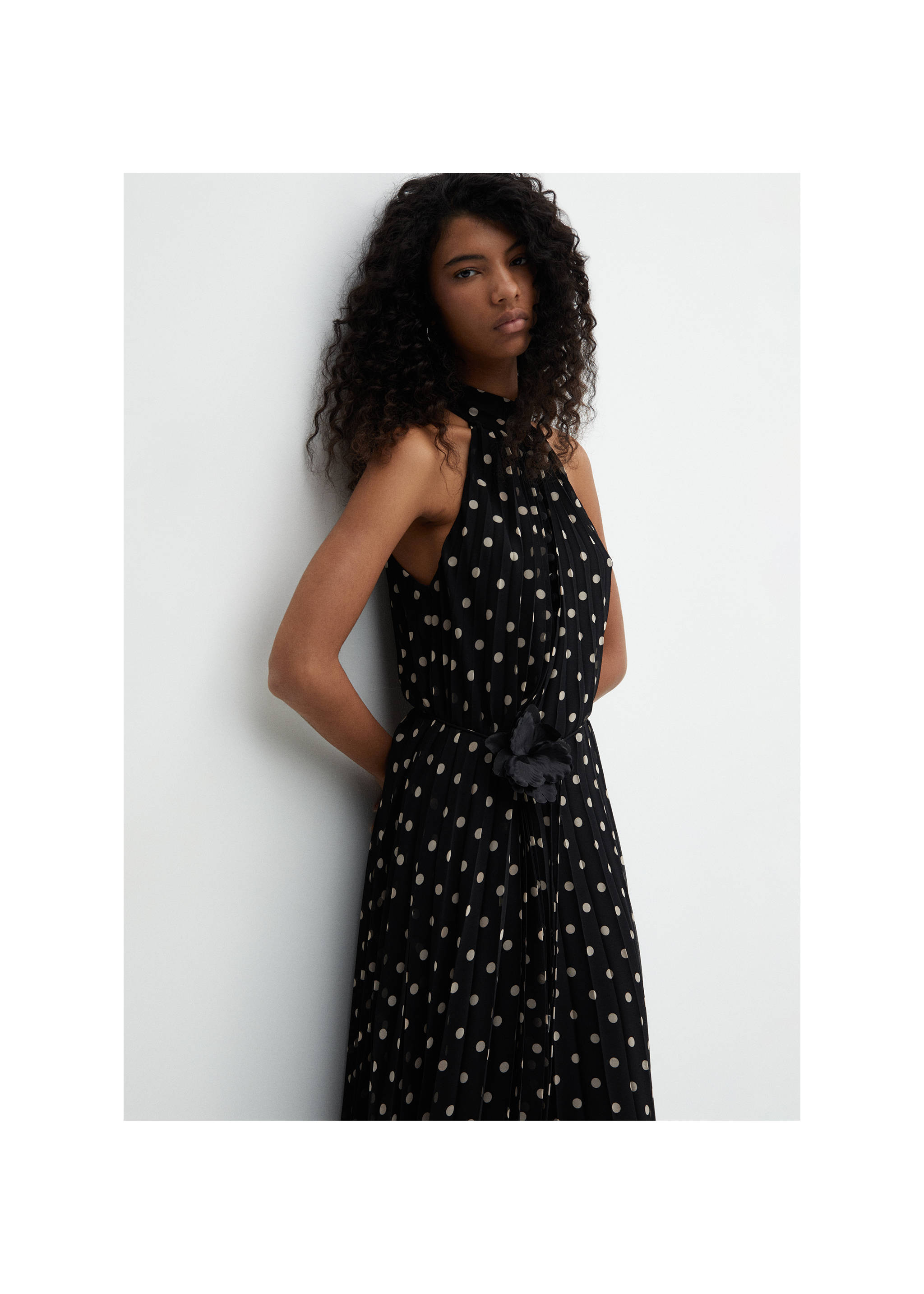 Polka-dot pleated dress - Medium plane, Black. Ref: 67096338-00.