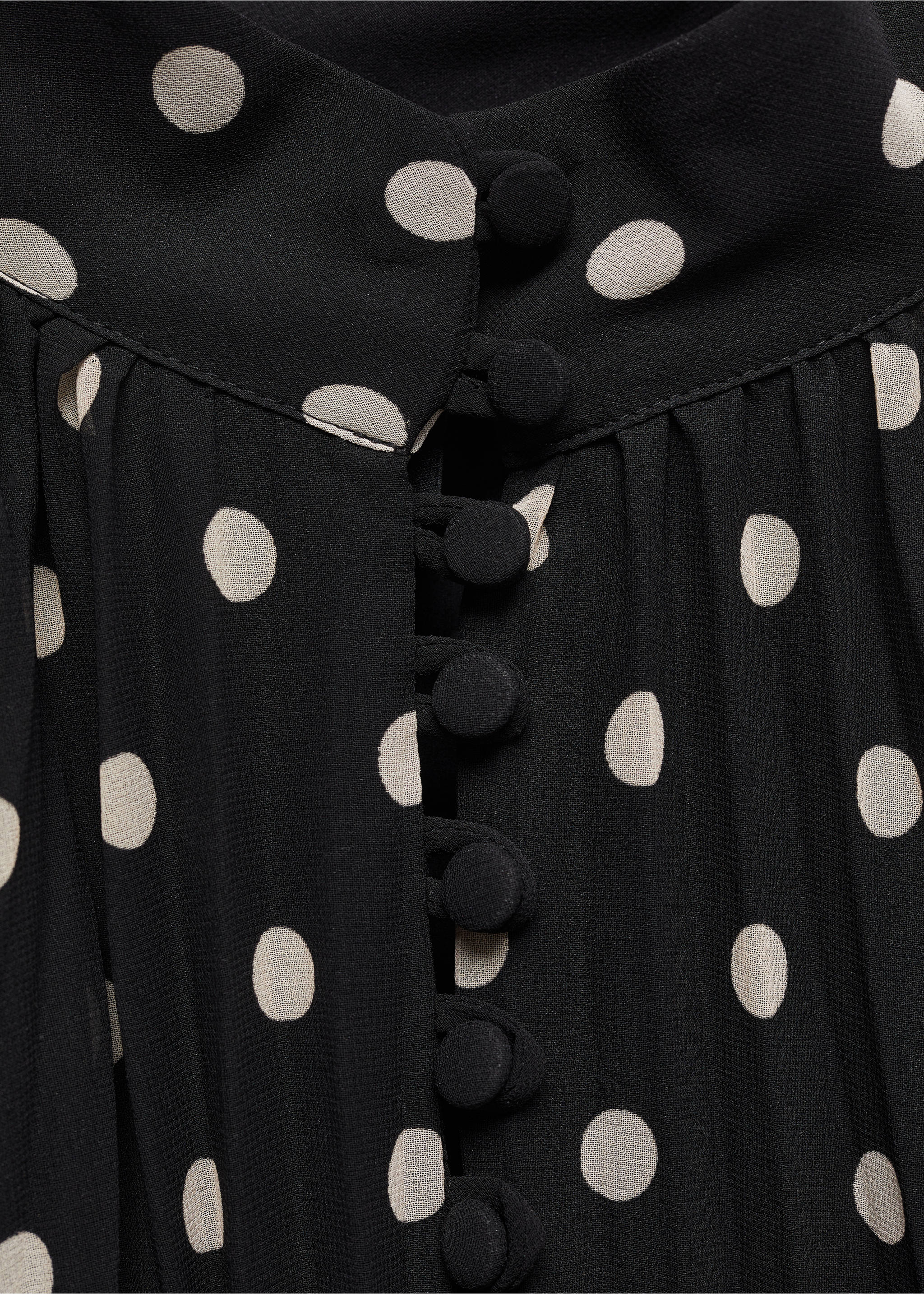 Polka-dot pleated dress - Details of the article 8, Black. Ref: 67096338-00.