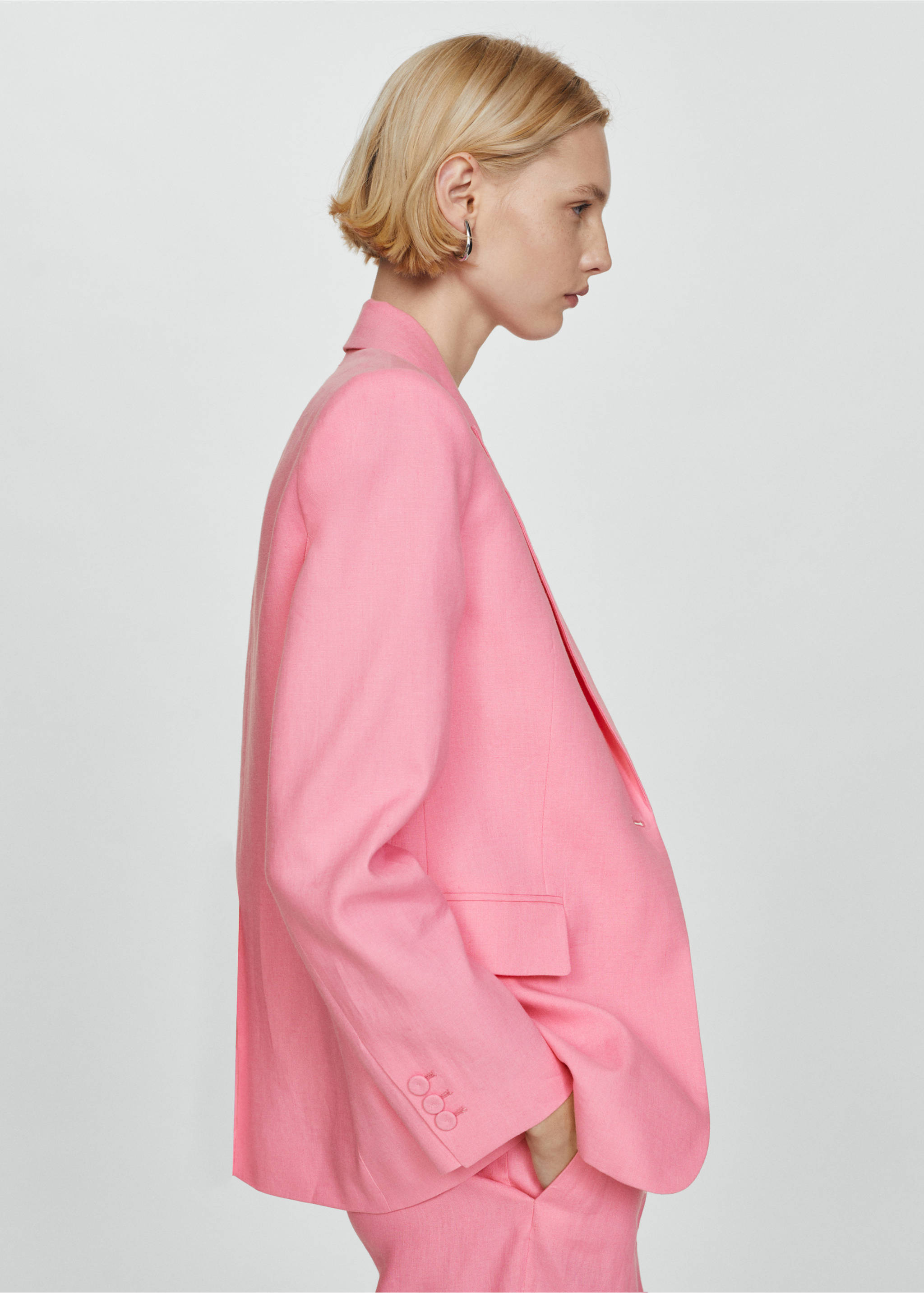 Blazer suit 100% linen - Details of the article 2, Pink. Ref: 67096345-00.