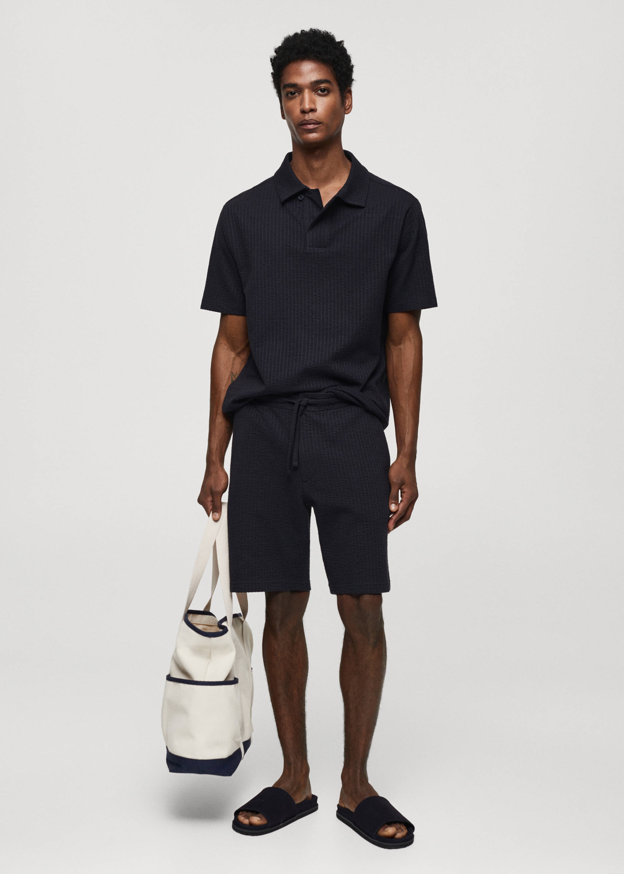 Cotton seersucker bermuda shorts with drawstring - General plane