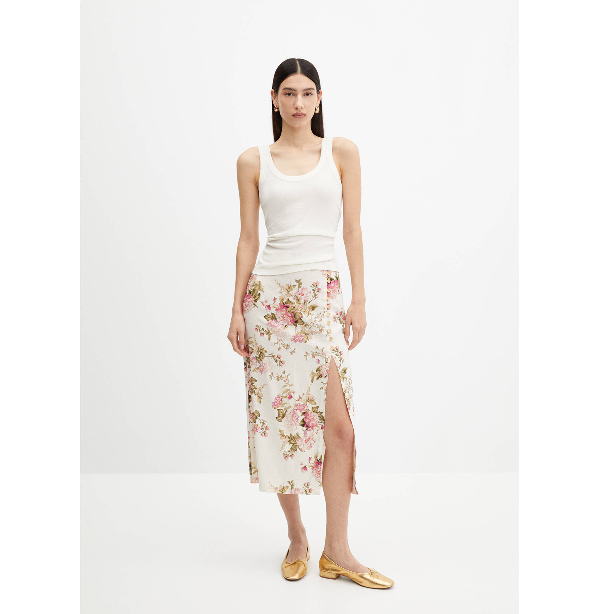 Linen skirt with slit - General plane