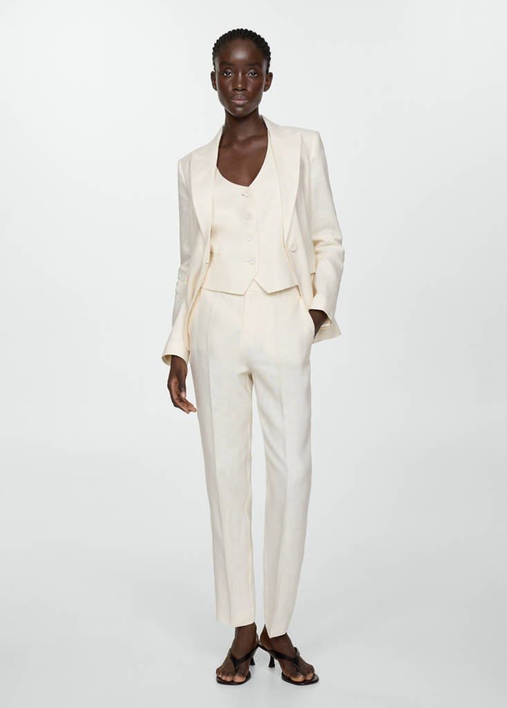 MANGO - Pantalon de costume lin écru - 36