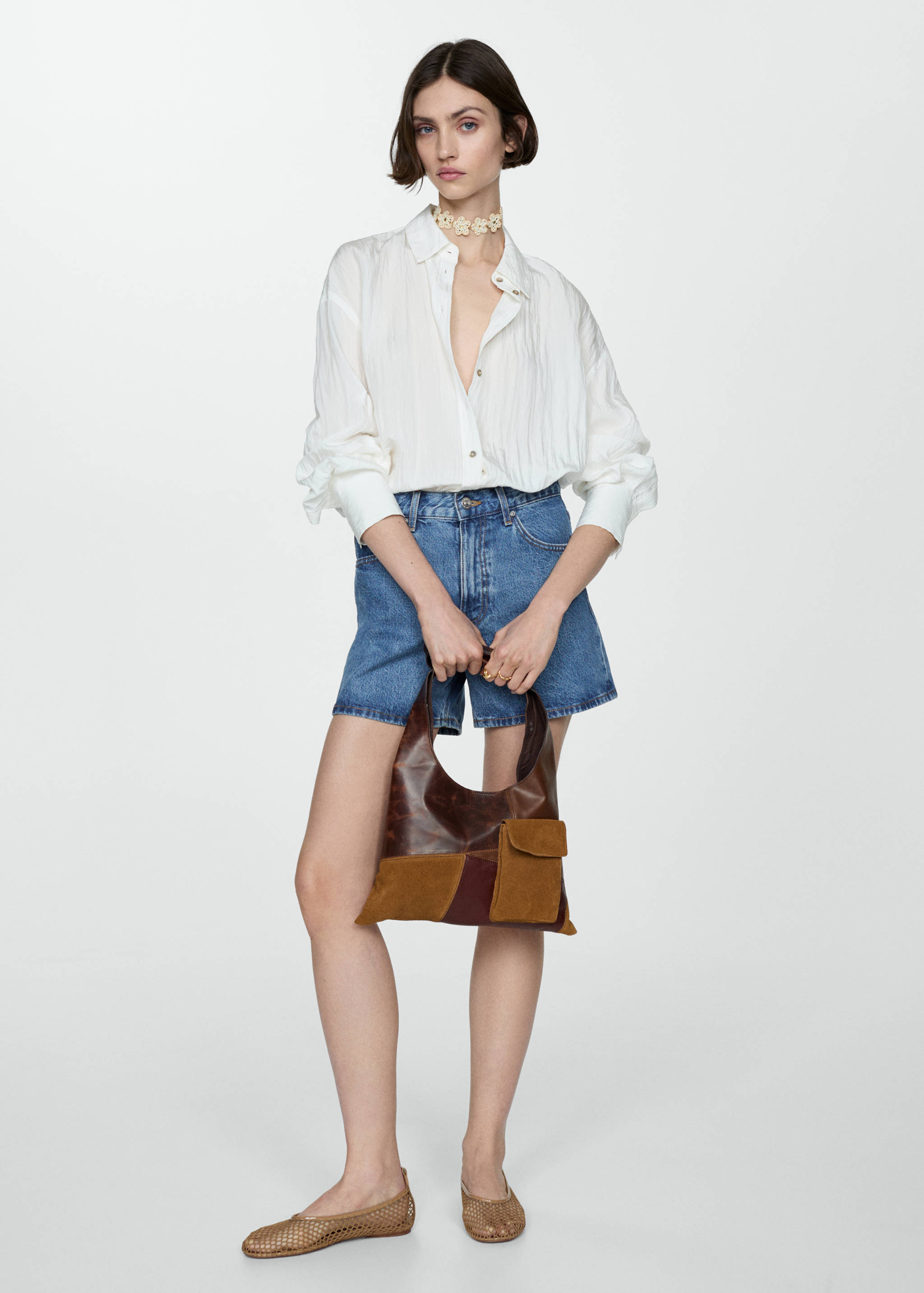 High-rise denim shorts - General plane