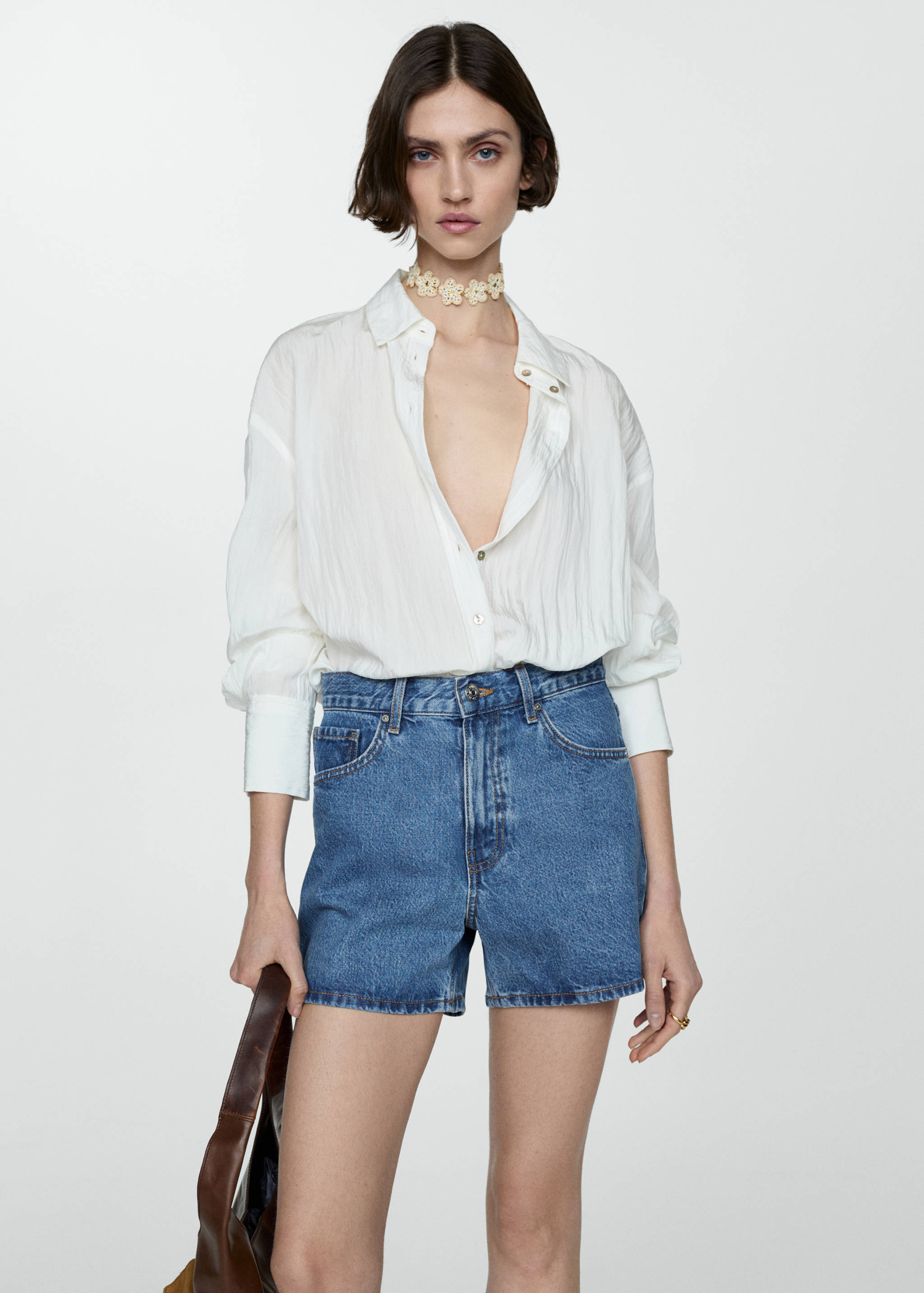 High-rise denim shorts - Details of the article 1