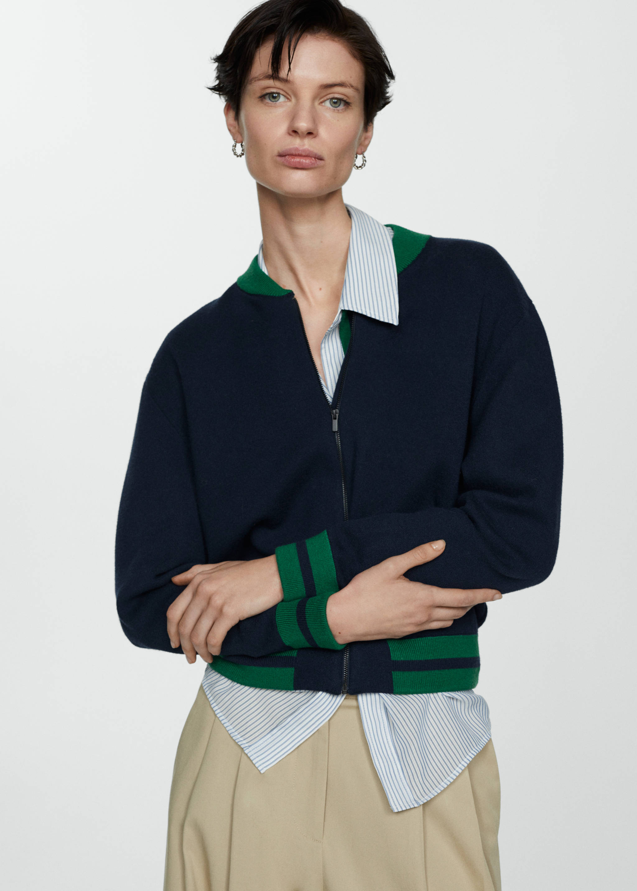 Contrasting ribbed cardigan - Medium plane