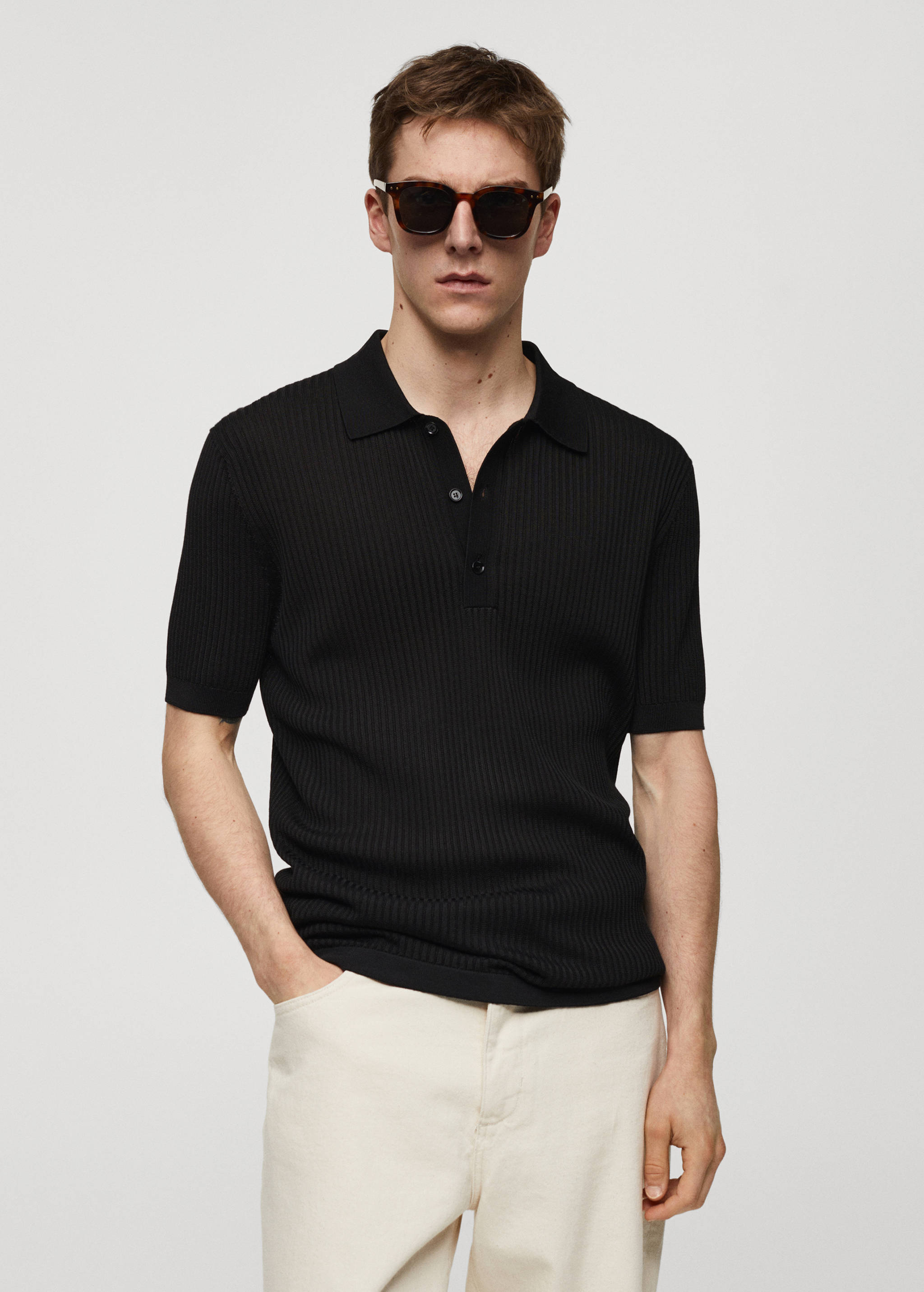 Knit cotton polo shirt - Medium plane
