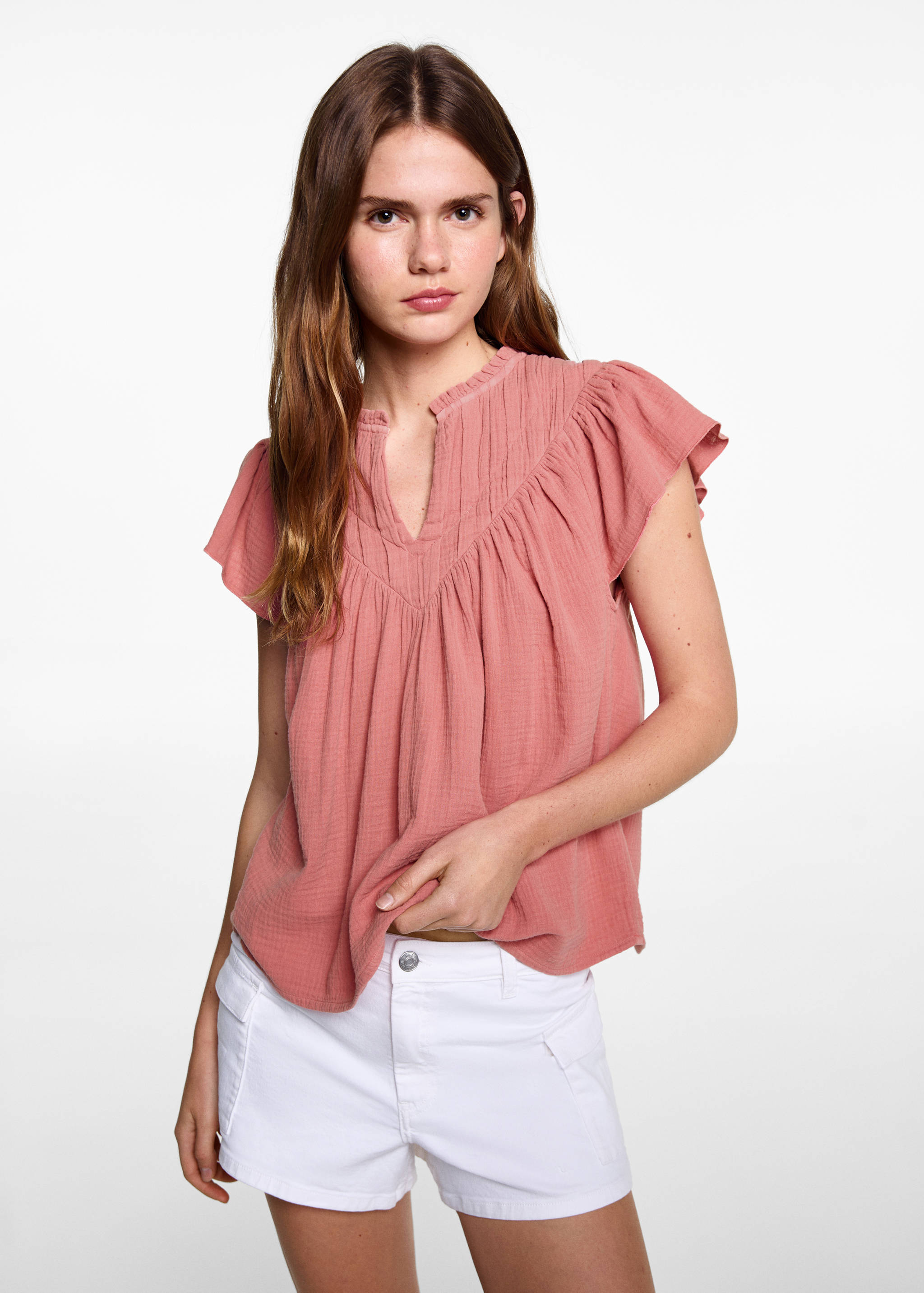 Blouse coton tissu plissé - Plan moyen