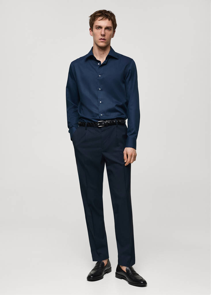 MANGO MAN - Chemise slim-fit coton Tencel bleu marine foncé - M