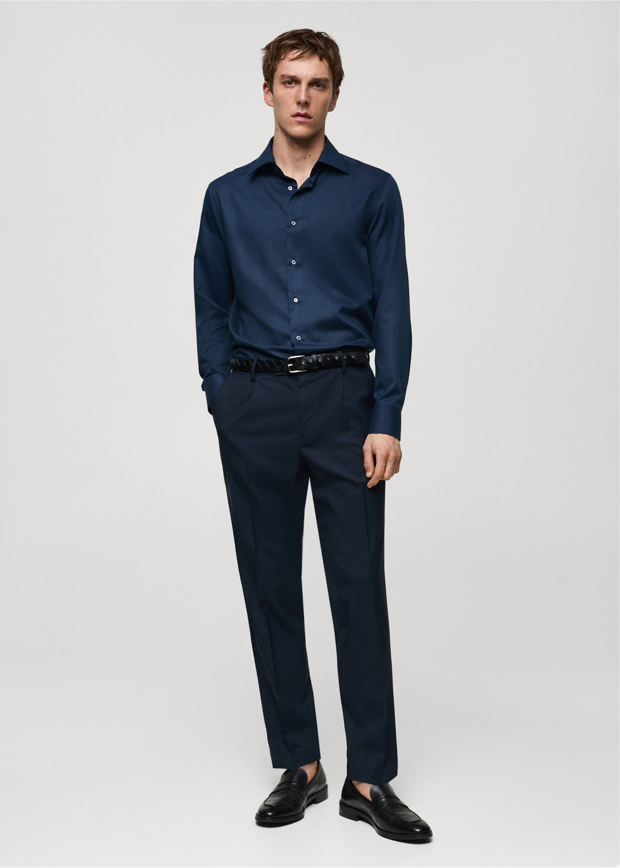 Slim-fit Tencel cotton shirt - General plane, Dark Navy. Ref: 67098266-00.
