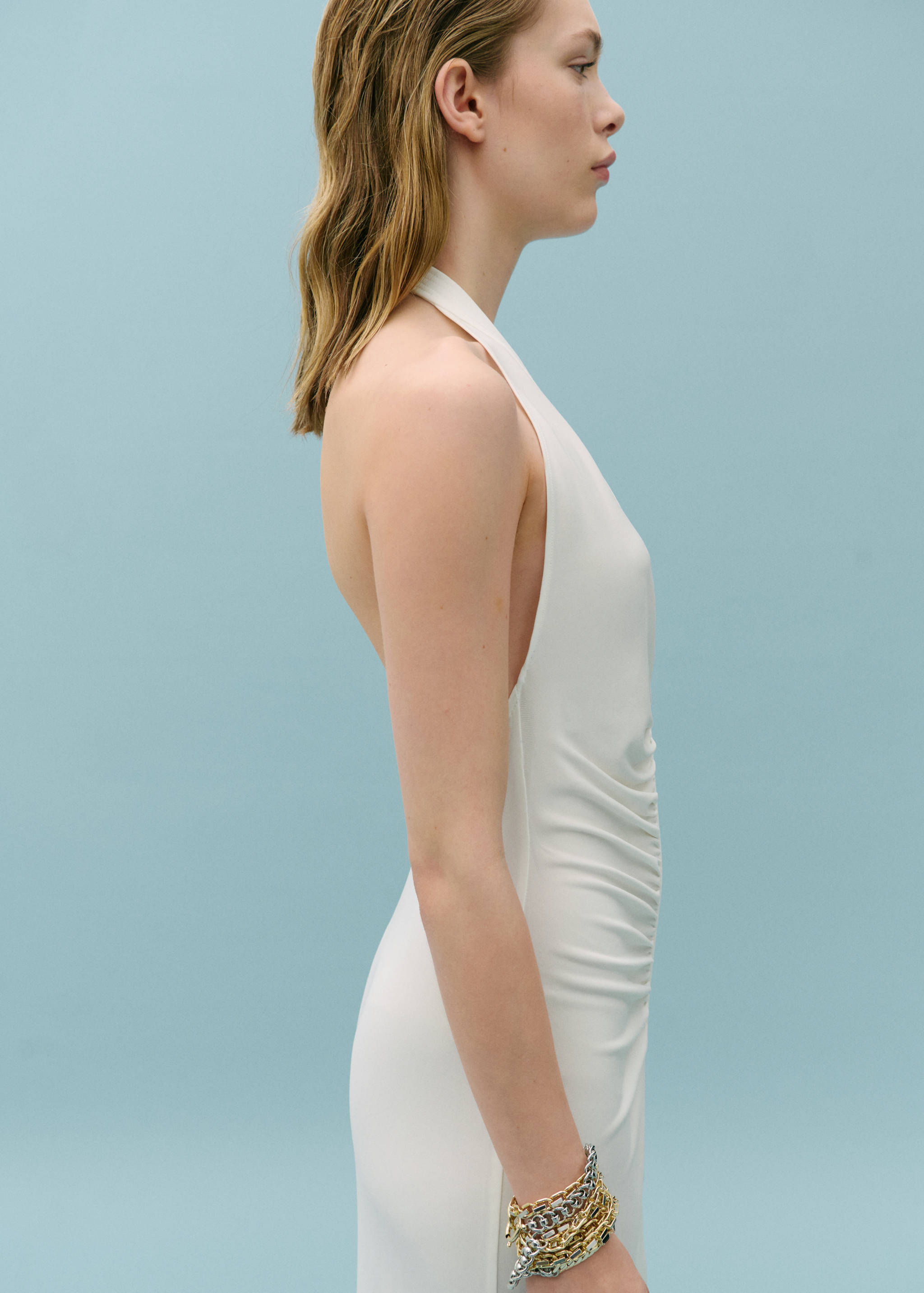 Draped halter dress with opening - Medium plane
