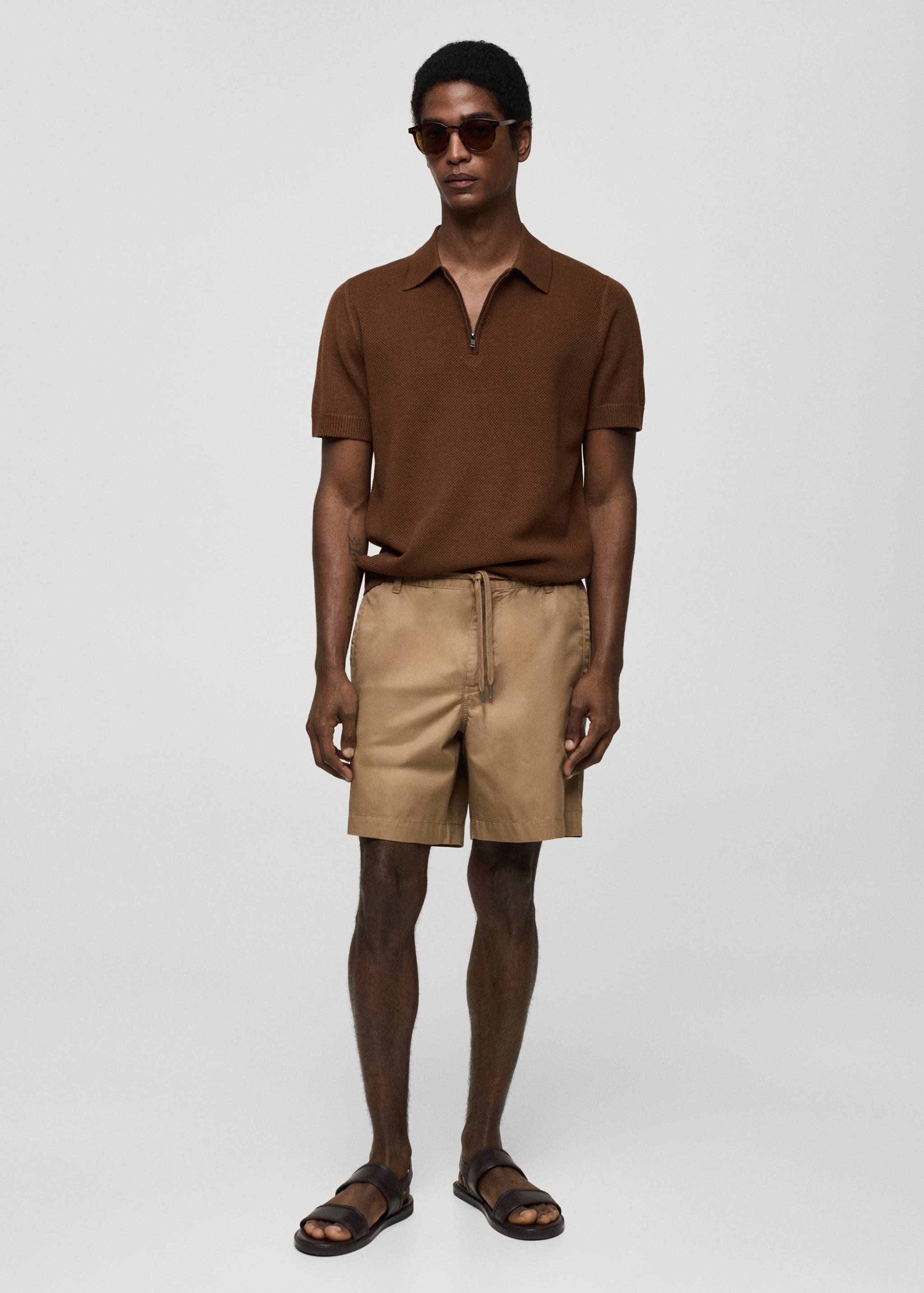 100% cotton bermuda shorts with drawstring - General plane