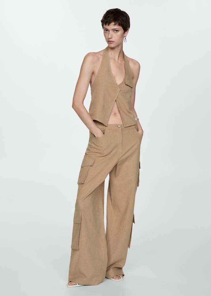 Pocket halter-neck top — Brown