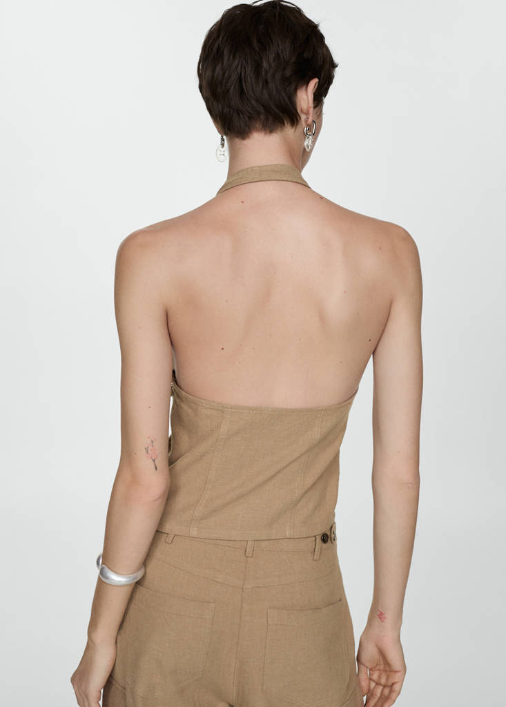 Pocket halter-neck top — Brown