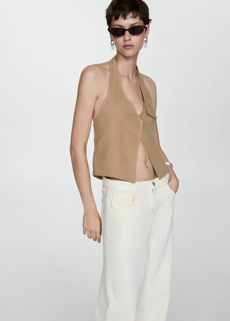 Pocket halter-neck top — Brown