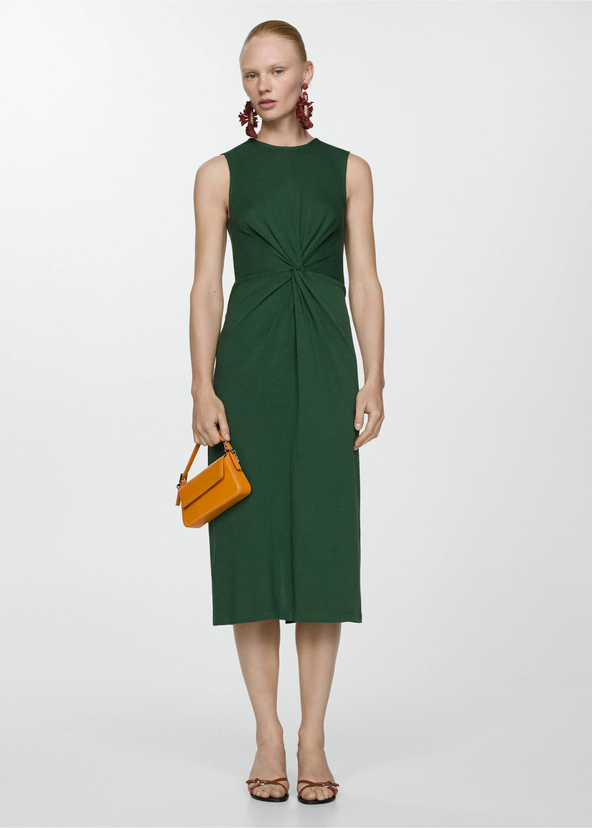 Midi-dress with draped detail - General plane, Green. Ref: 77000368-00.