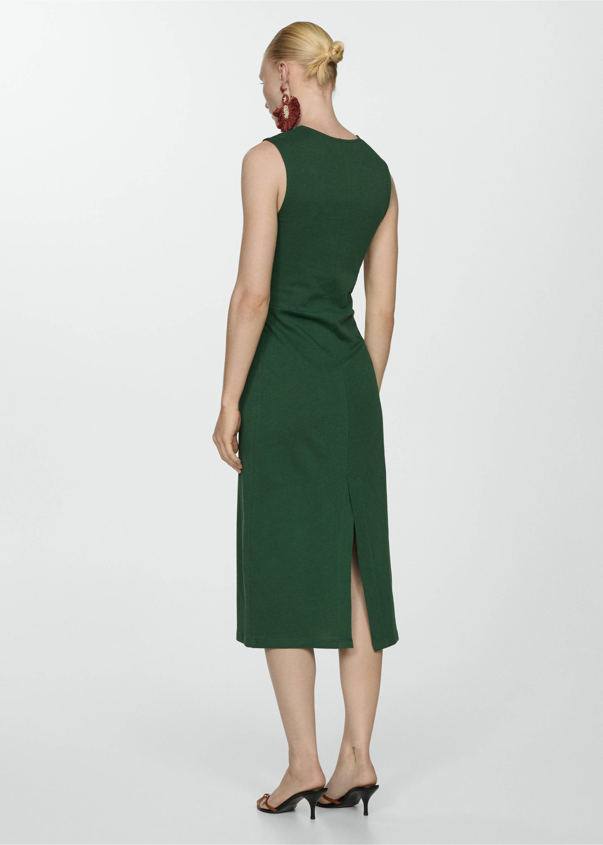 Midi-dress with draped detail - Reverse of the article, Green. Ref: 77000368-00.