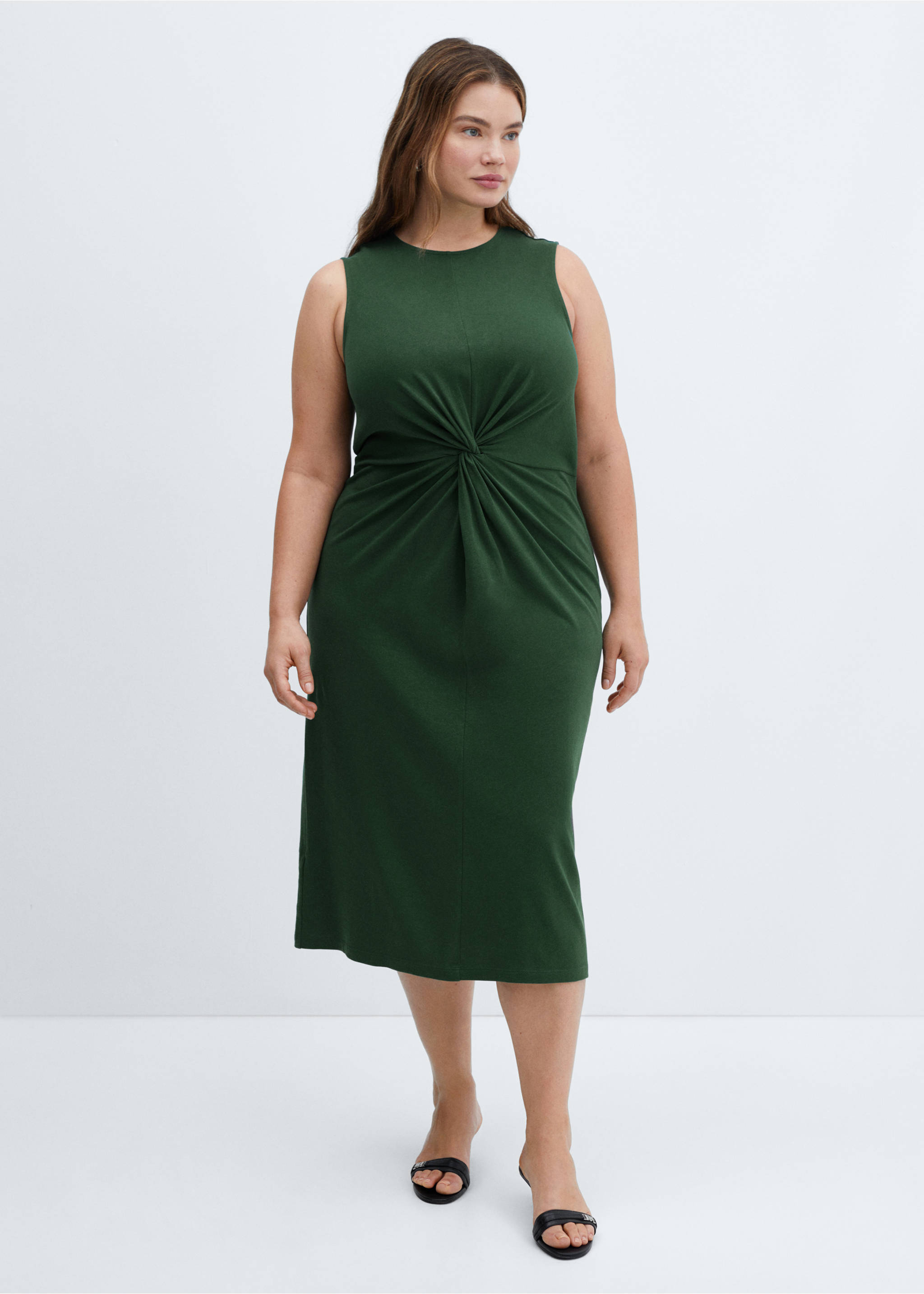 Midi-dress with draped detail - Details of the article 3, Green. Ref: 77000368-00.