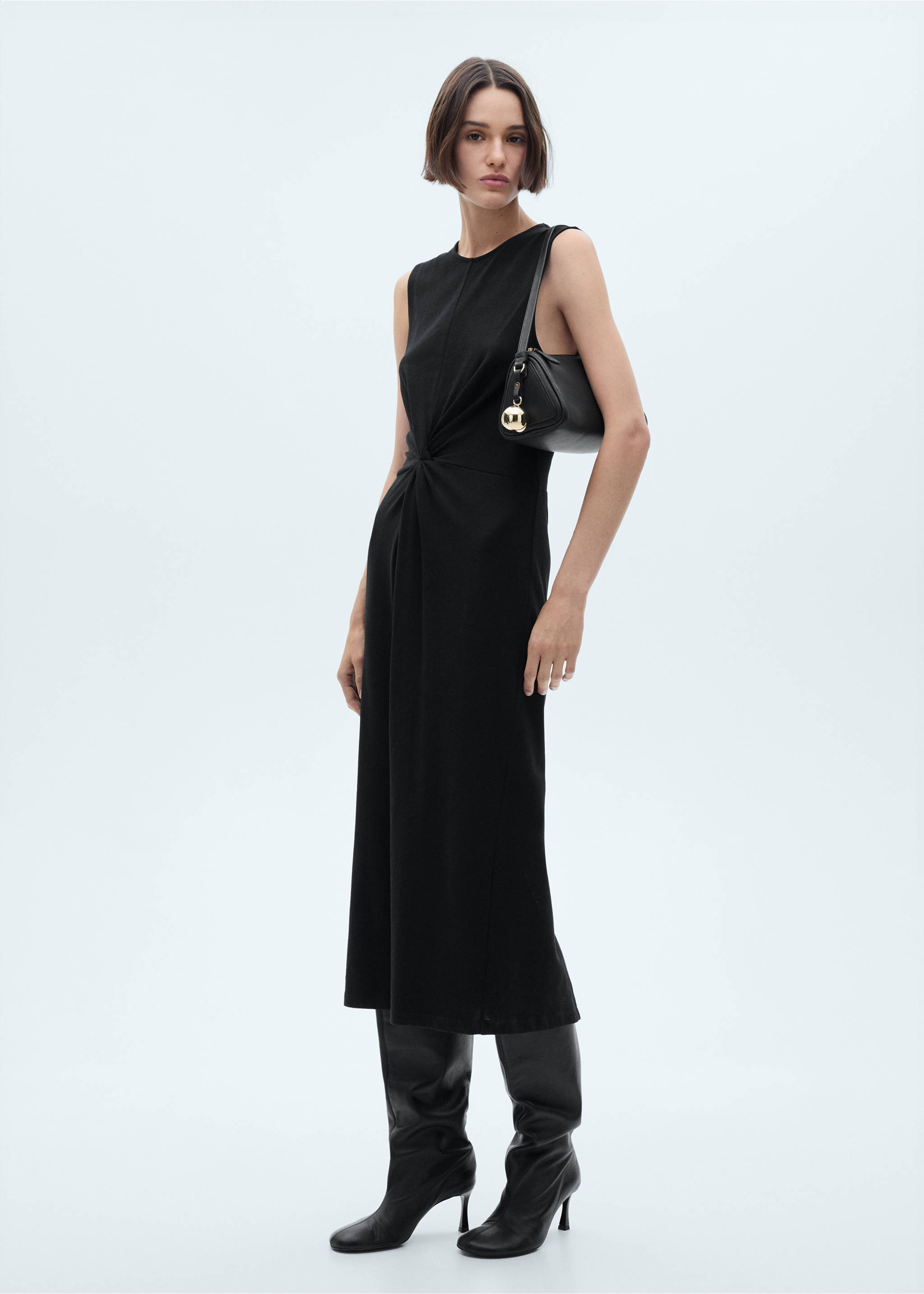 Midi-dress with draped detail - General plane, Black. Ref: 77000368-00.