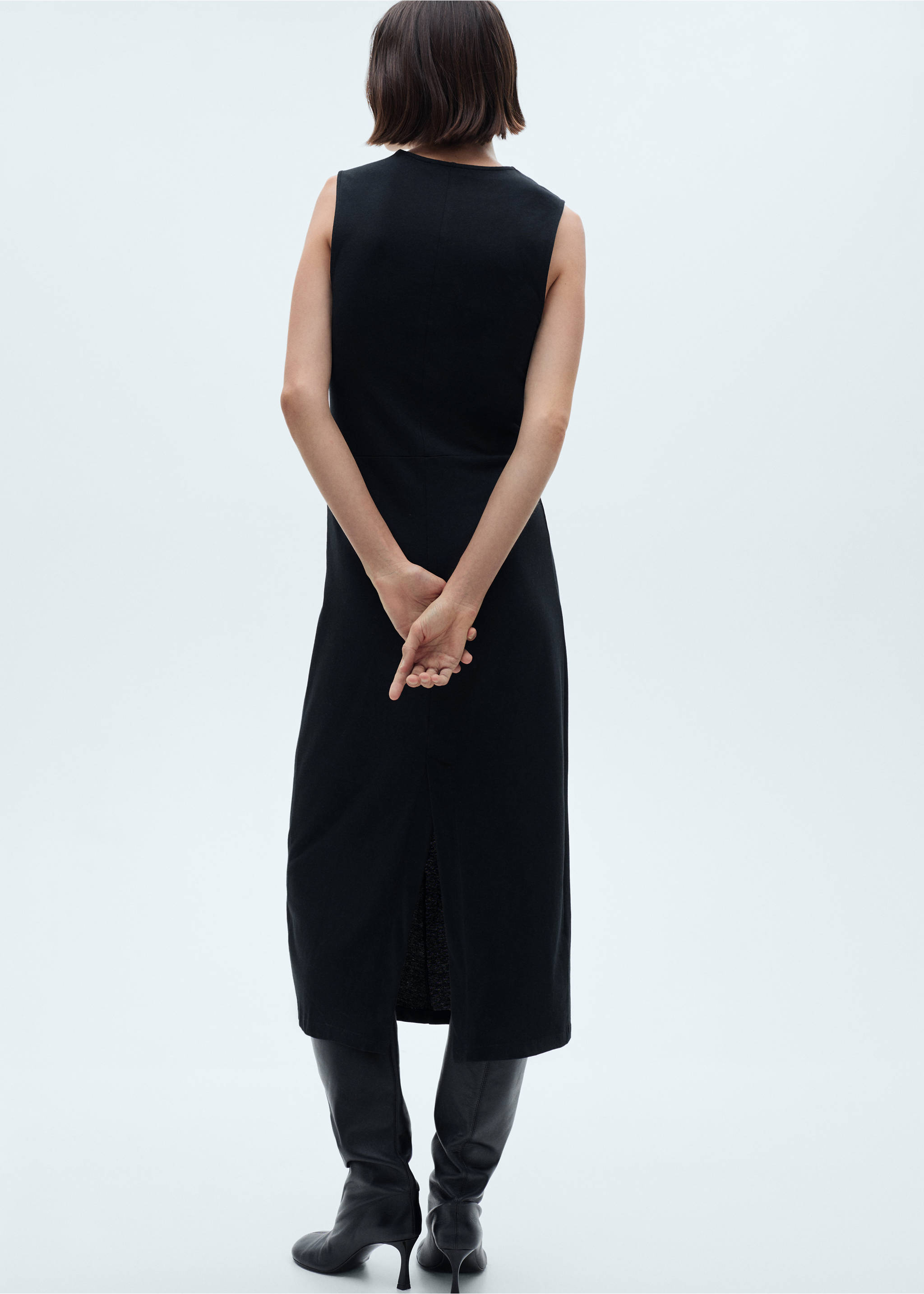 Midi-dress with draped detail - Reverse of the article, Black. Ref: 77000368-00.