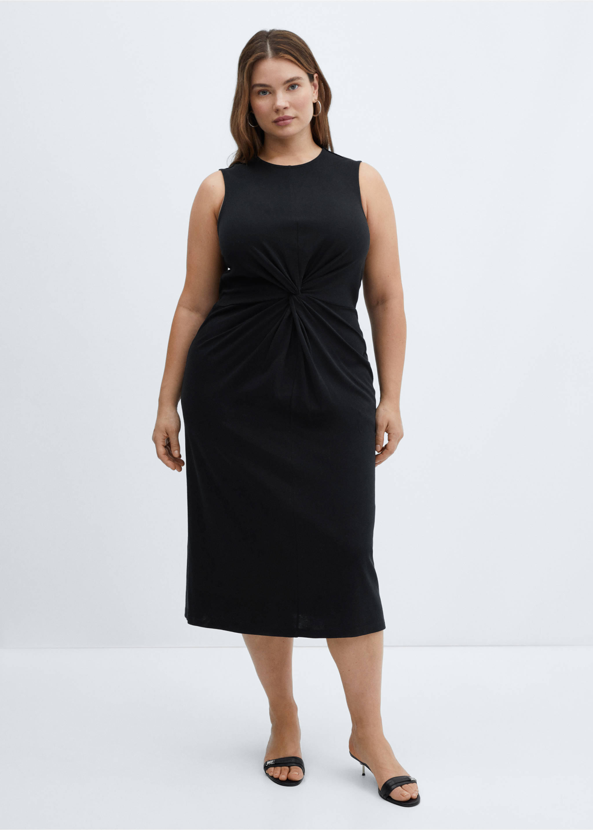 Midi-dress with draped detail - Details of the article 3, Black. Ref: 77000368-00.