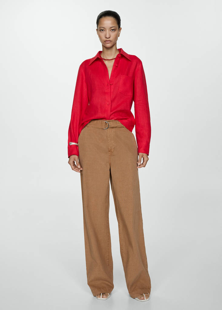 Flowy wide leg trousers with belt — Brown