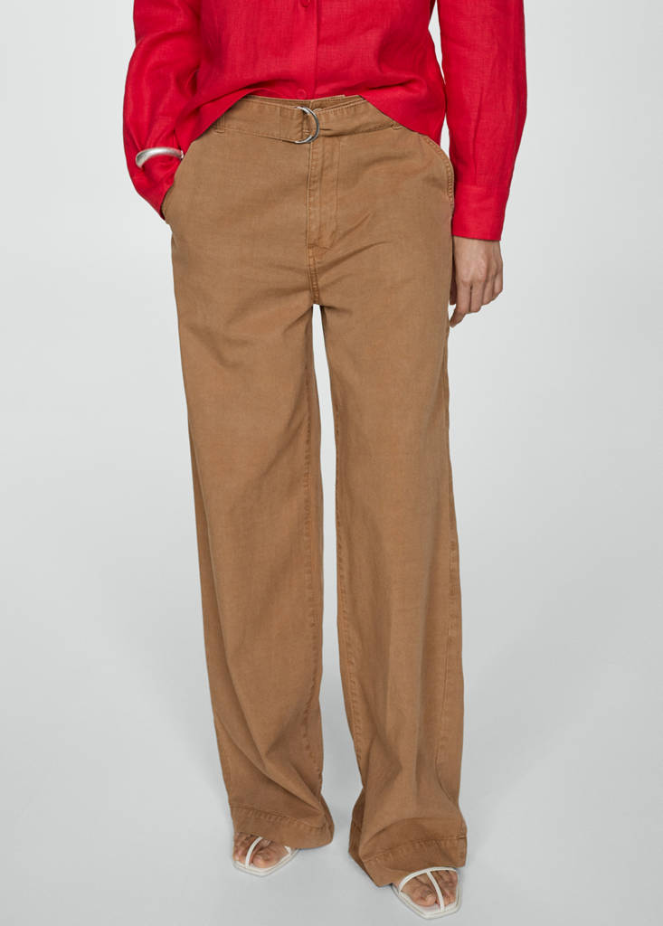 Flowy wide leg trousers with belt — Brown