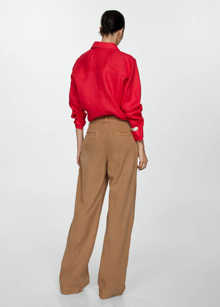 Flowy wide leg trousers with belt — Brown