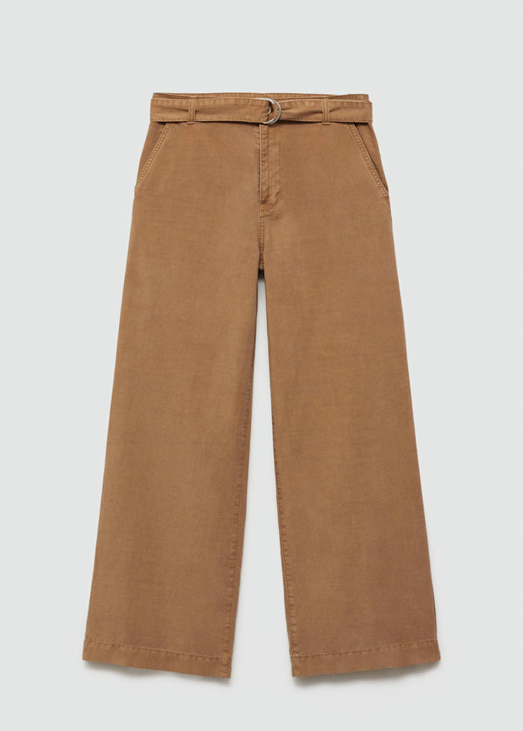 Flowy wide leg trousers with belt — Brown