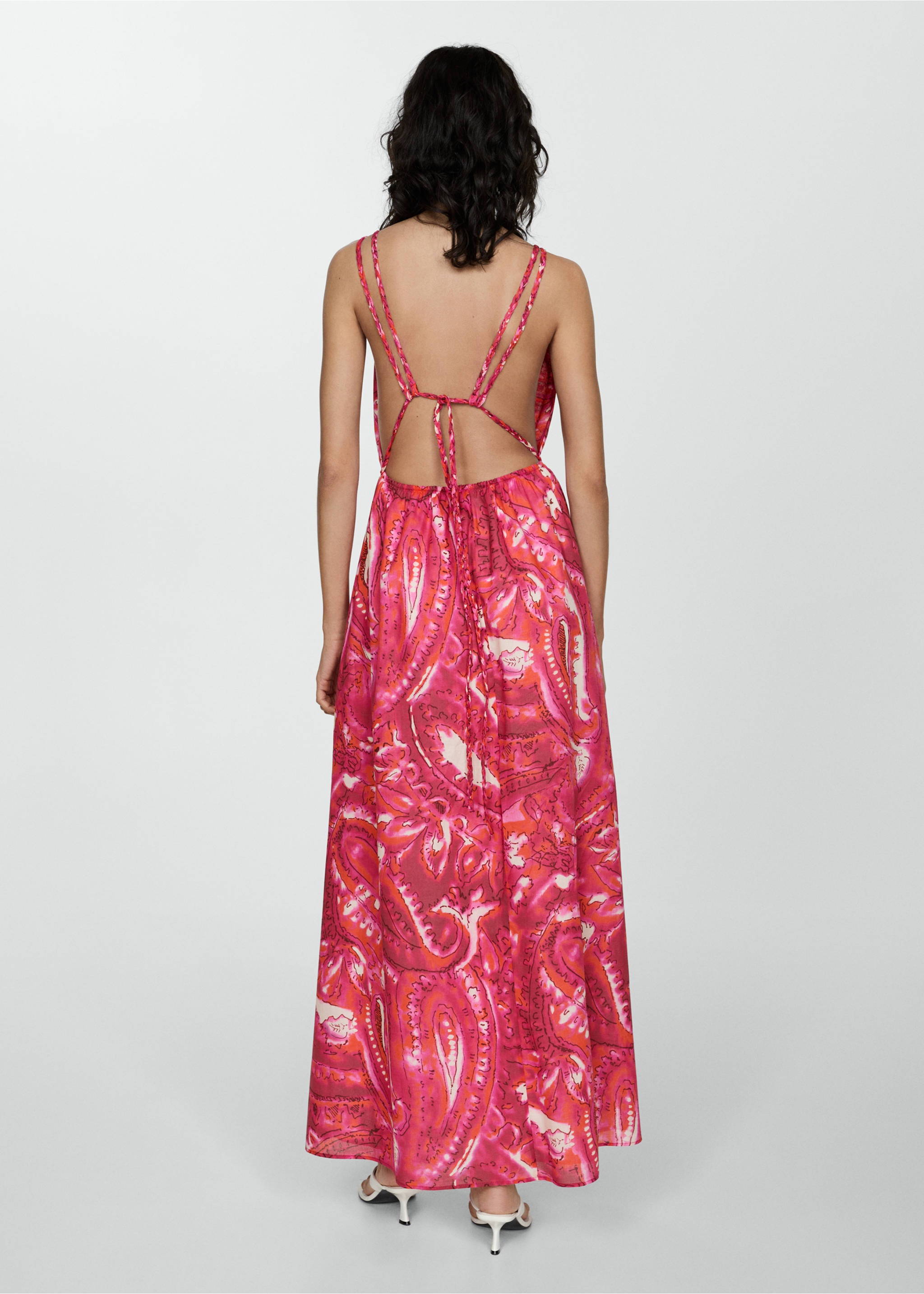 Vestido estampado doble tirante - Reverso del artículo, Fucsia. Ref: 77000390-00.